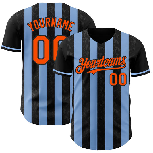 Custom Black Orange-Light Blue Classic Vertical Stripe Fluid Liquid Texture Authentic Baseball Jersey - Main View