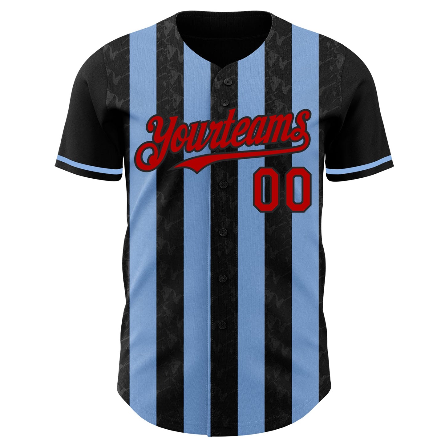 Custom Black Red-Light Blue Classic Vertical Stripe Fluid Liquid Texture Authentic Baseball Jersey view 2