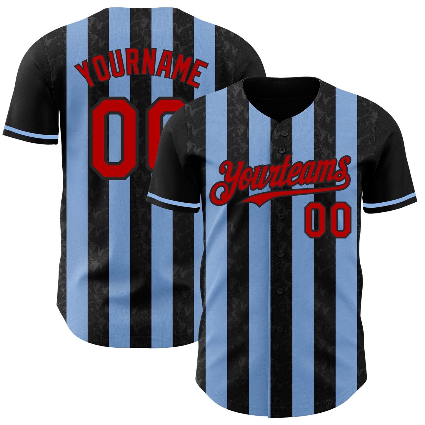 Custom Black Red-Light Blue Classic Vertical Stripe Fluid Liquid Texture Authentic Baseball Jersey - Main View