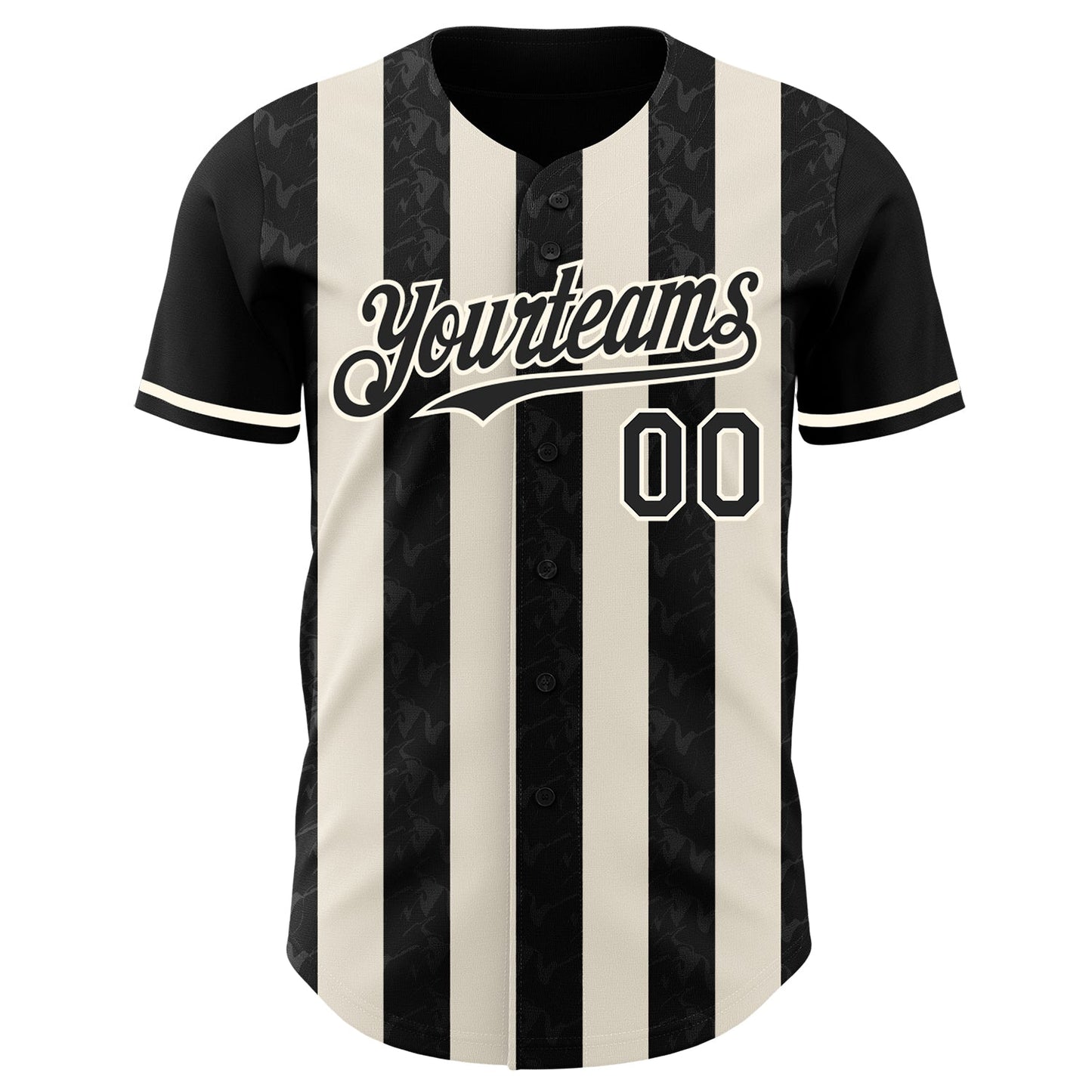 Custom Black Cream-Cream Classic Vertical Stripe Fluid Liquid Texture Authentic Baseball Jersey view 2