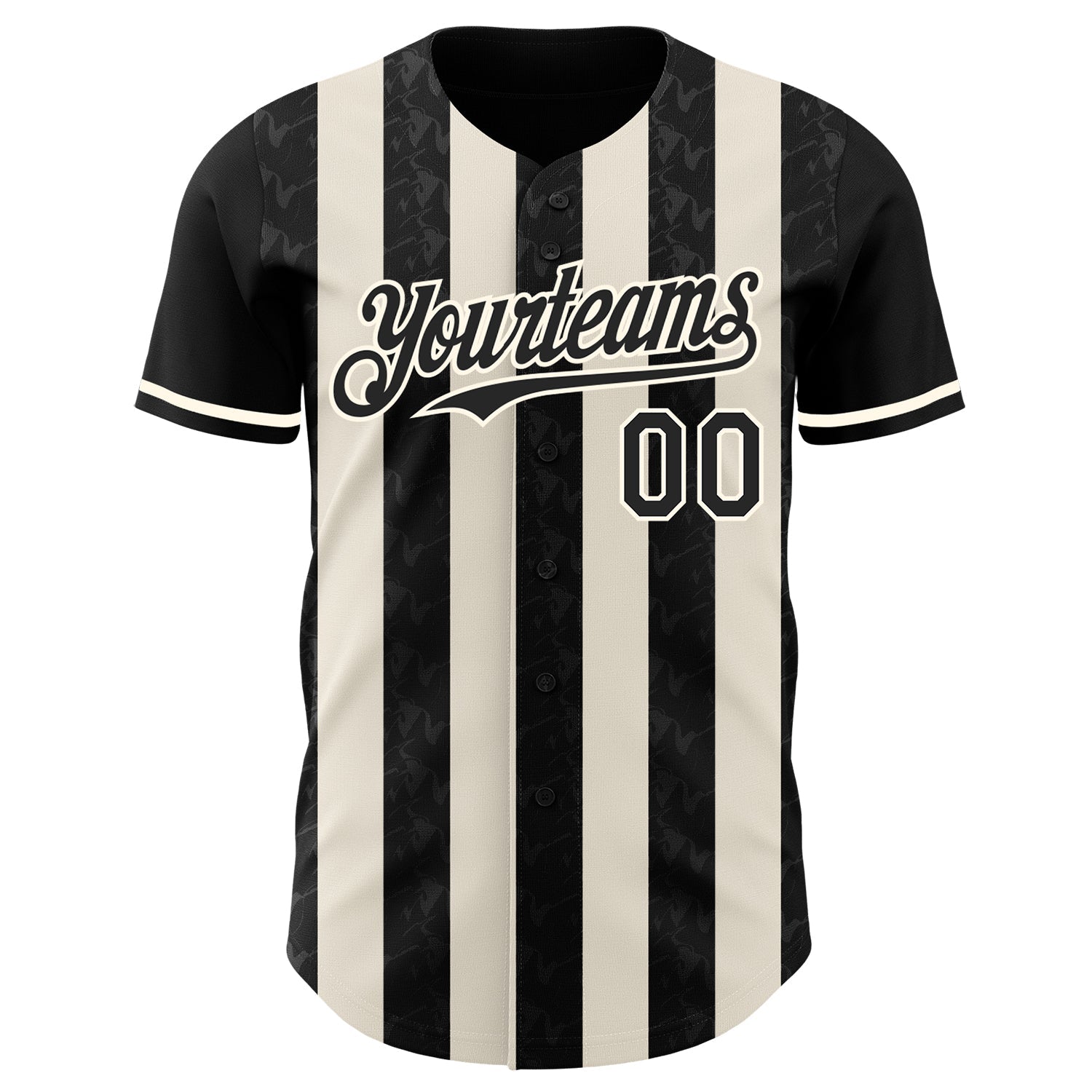 Custom Black Cream-Cream Classic Vertical Stripe Fluid Liquid Texture Authentic Baseball Jersey view 2