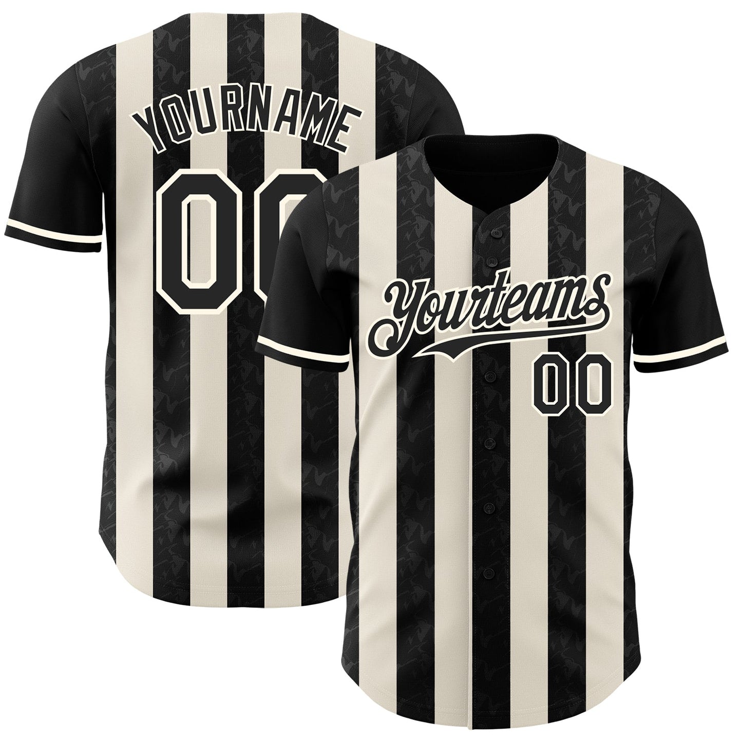 Custom Black Cream-Cream Classic Vertical Stripe Fluid Liquid Texture Authentic Baseball Jersey - Main View
