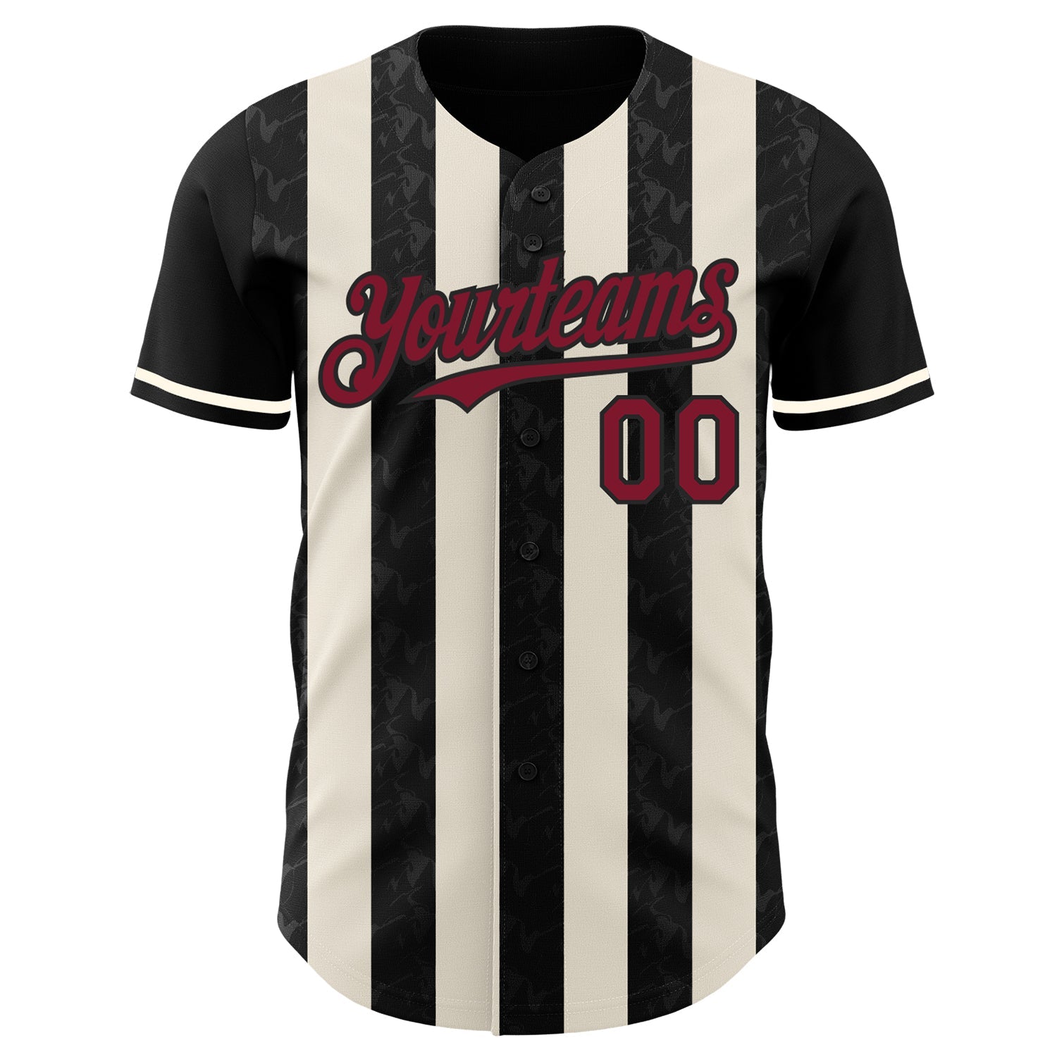 Custom Black Crimson-Cream Classic Vertical Stripe Fluid Liquid Texture Authentic Baseball Jersey view 2