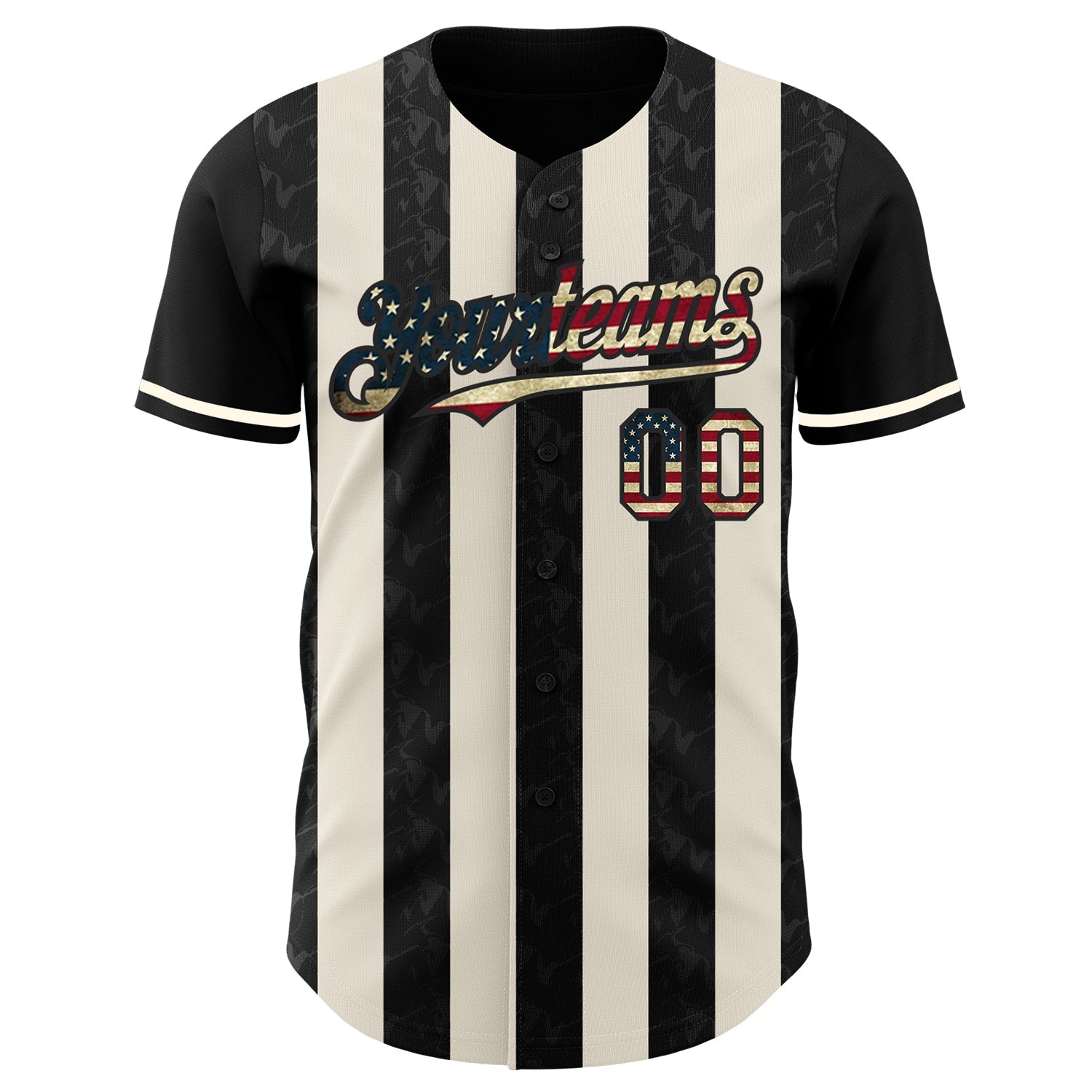 Custom Black Vintage USA Flag-Cream Classic Vertical Stripe Fluid Liquid Texture Authentic Baseball Jersey view 2