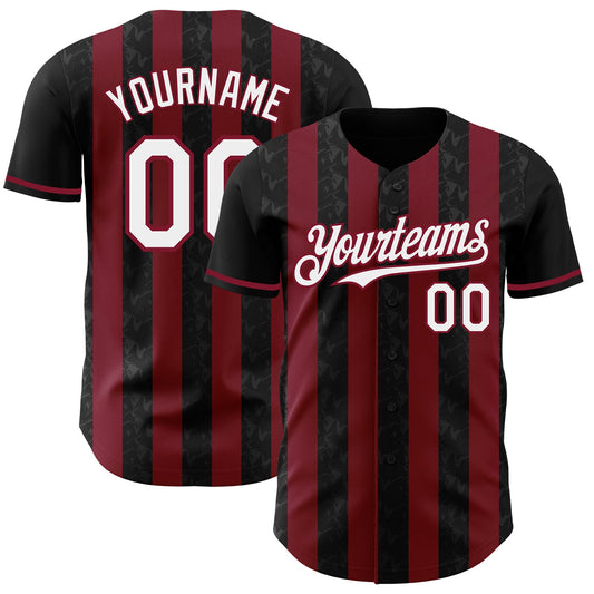 Custom Black White-Crimson Classic Vertical Stripe Fluid Liquid Texture Authentic Baseball Jersey - Main View