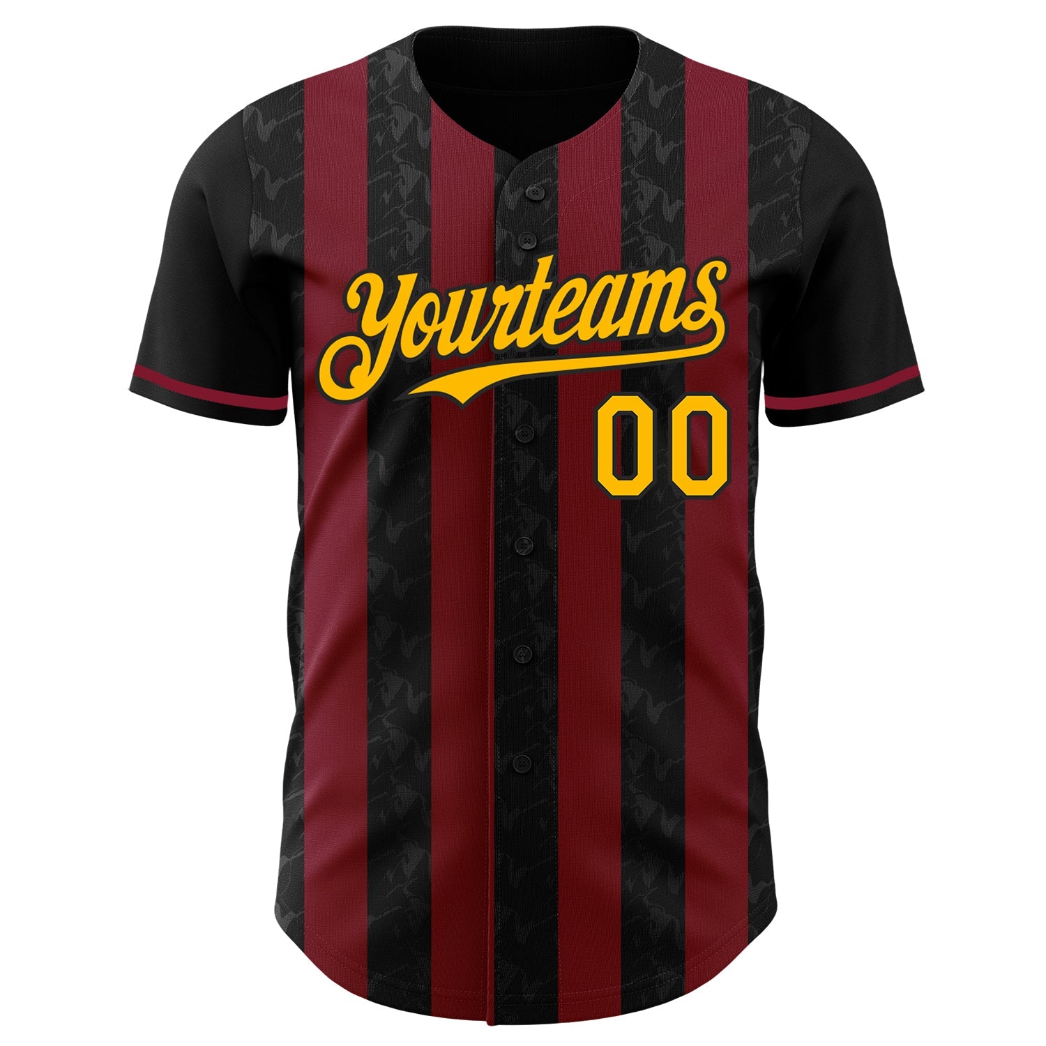 Custom Black Gold-Crimson Classic Vertical Stripe Fluid Liquid Texture Authentic Baseball Jersey view 2