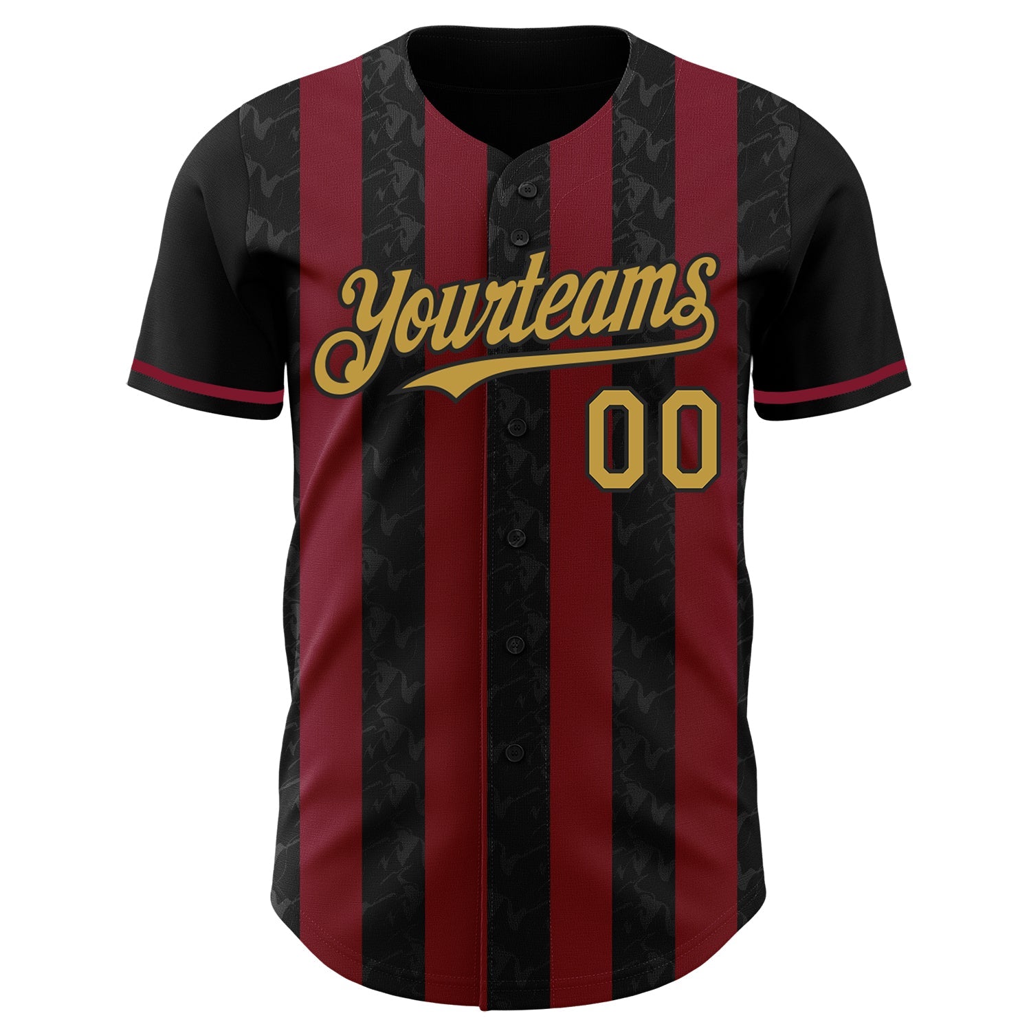 Custom Black Old Gold-Crimson Classic Vertical Stripe Fluid Liquid Texture Authentic Baseball Jersey view 2