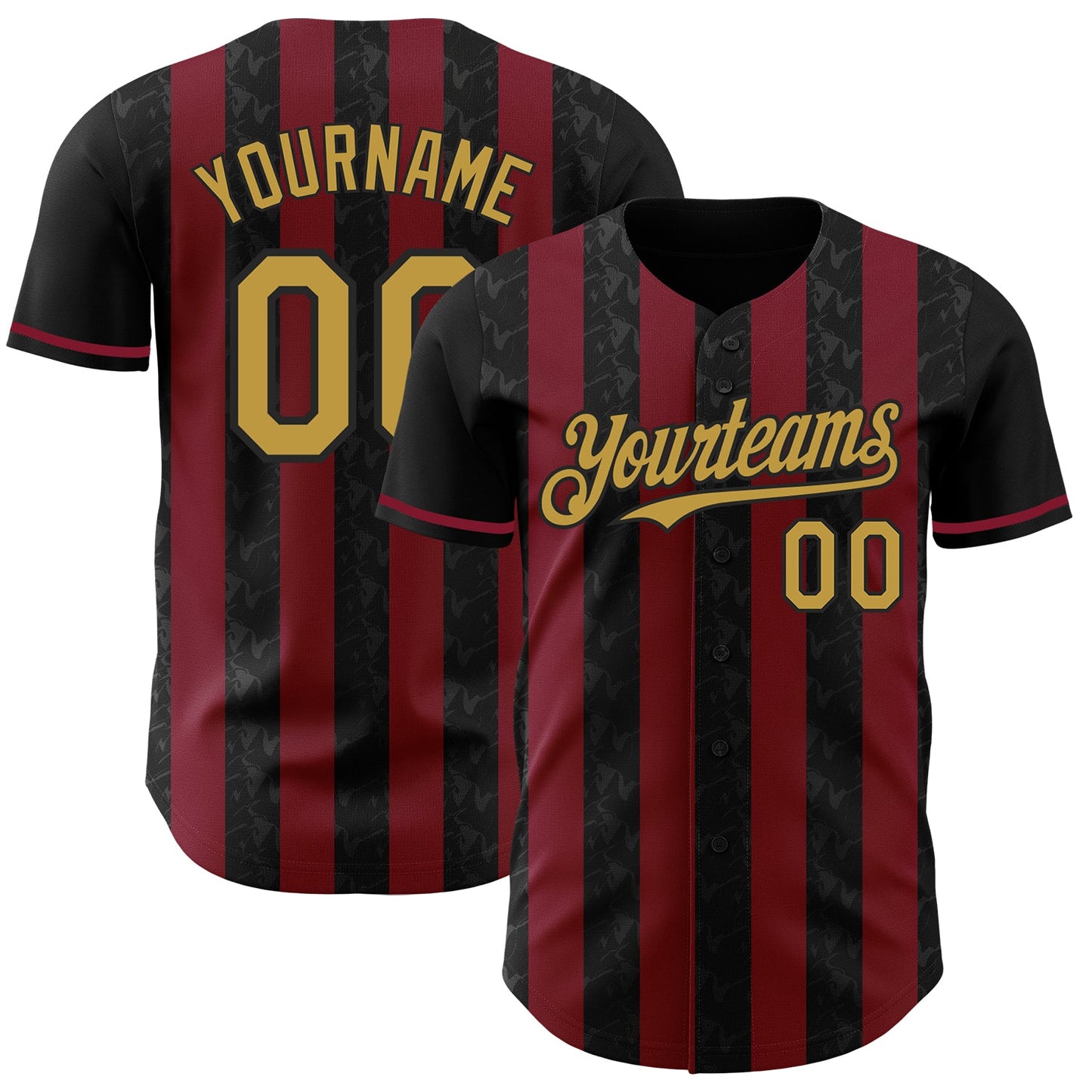 Custom Black Old Gold-Crimson Classic Vertical Stripe Fluid Liquid Texture Authentic Baseball Jersey - Main View