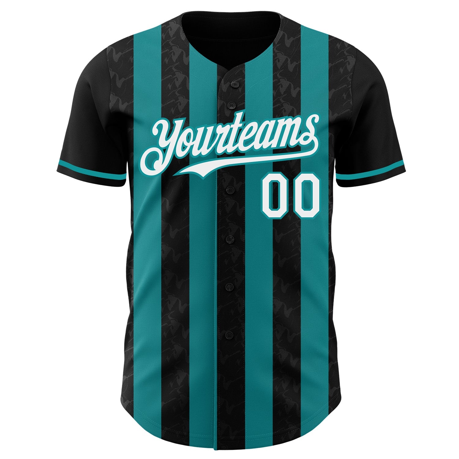 Custom Black White-Teal Classic Vertical Stripe Fluid Liquid Texture Authentic Baseball Jersey view 2