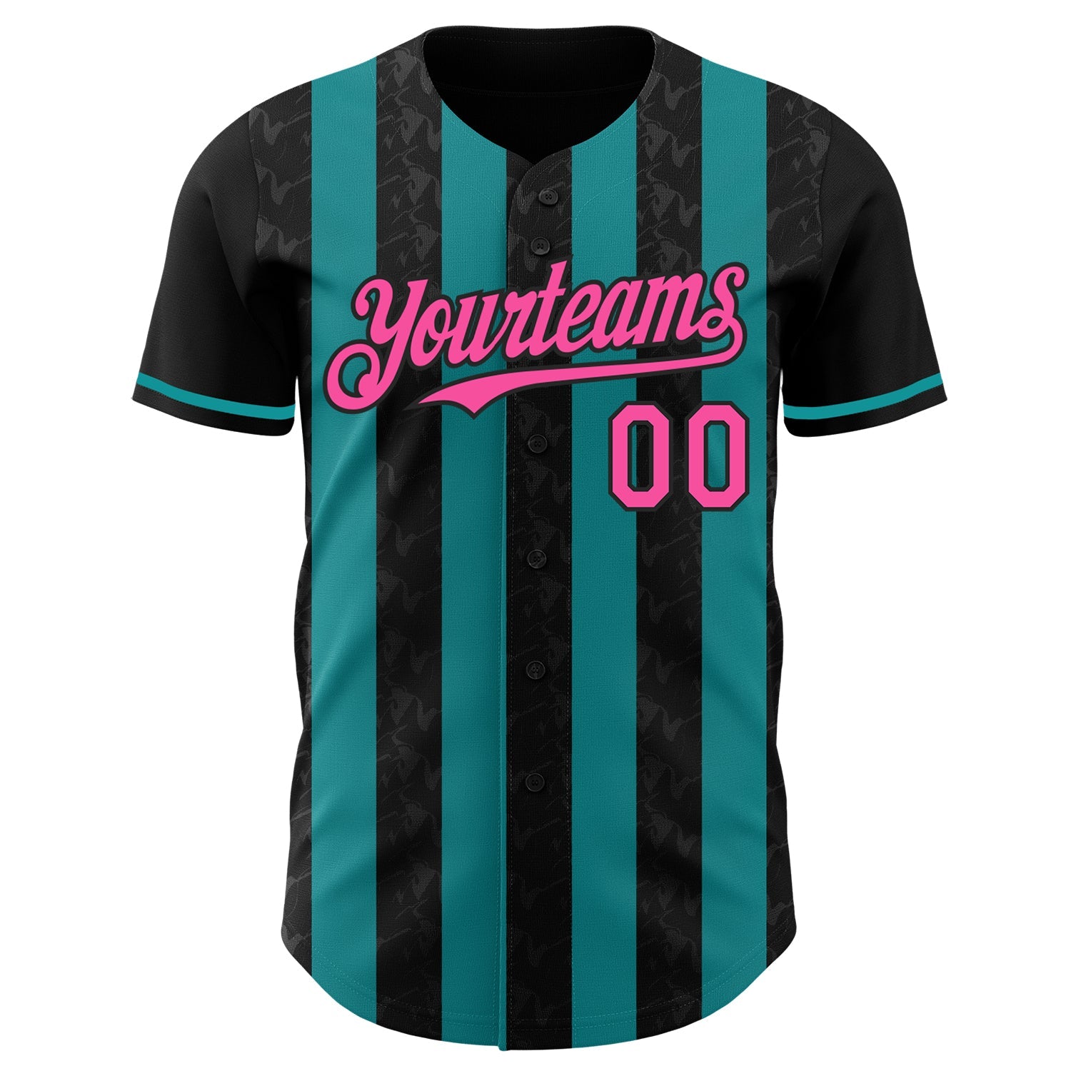 Custom Black Pink-Teal Classic Vertical Stripe Fluid Liquid Texture Authentic Baseball Jersey view 2