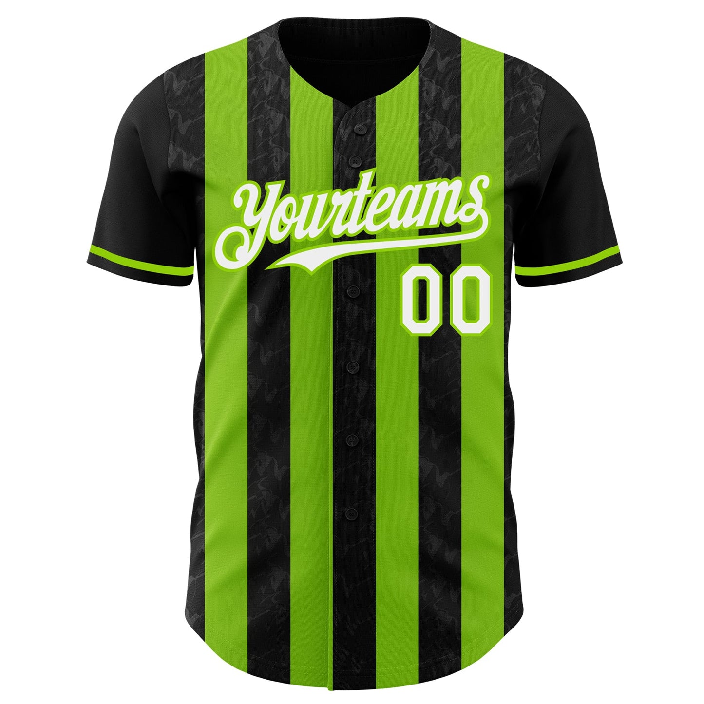 Custom Black White-Neon Green Classic Vertical Stripe Fluid Liquid Texture Authentic Baseball Jersey view 2