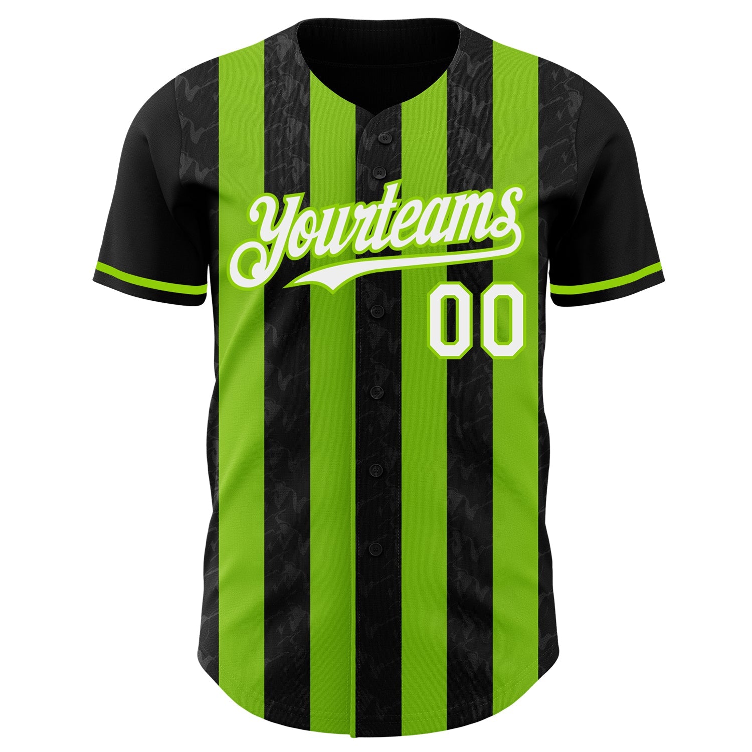 Custom Black White-Neon Green Classic Vertical Stripe Fluid Liquid Texture Authentic Baseball Jersey view 2