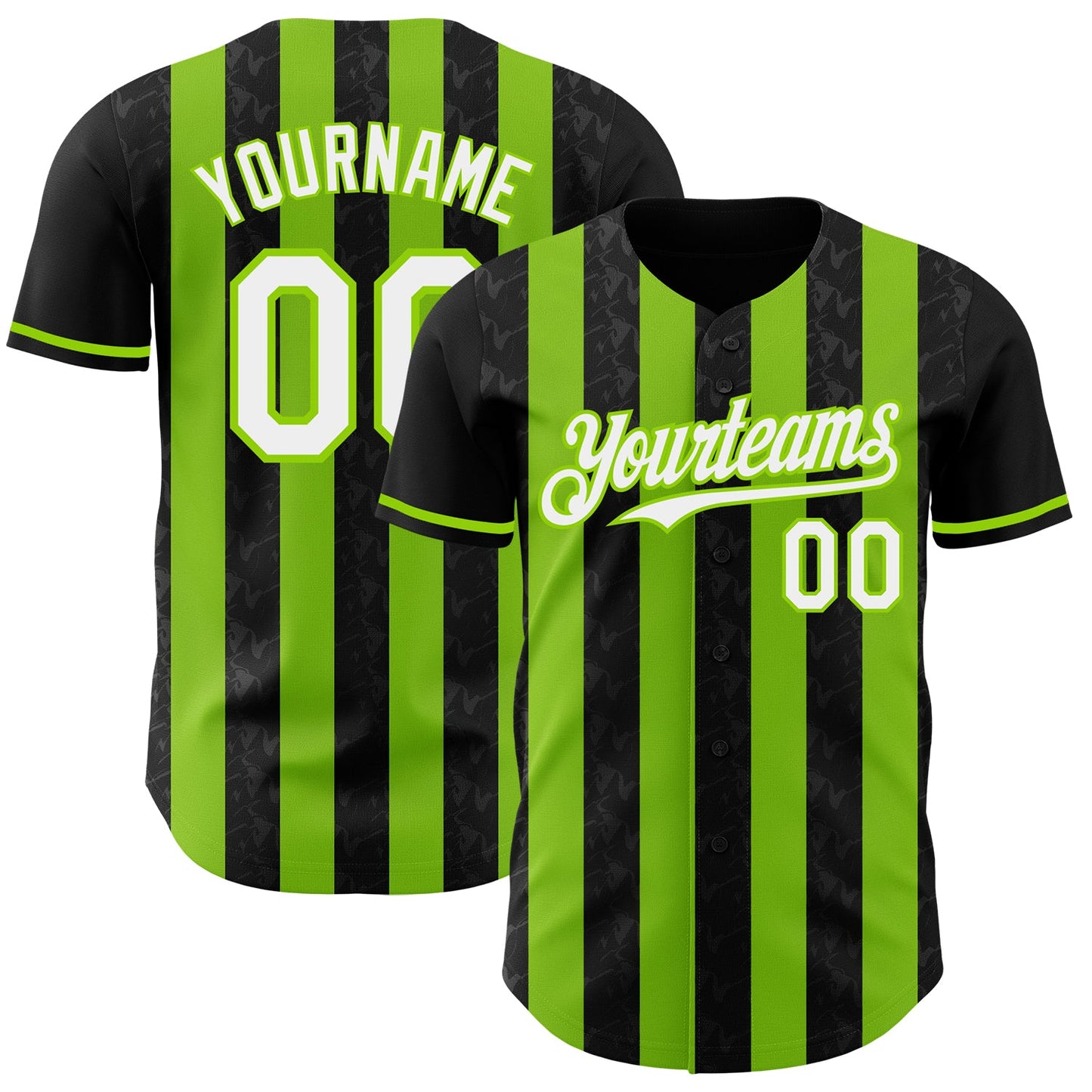 Custom Black White-Neon Green Classic Vertical Stripe Fluid Liquid Texture Authentic Baseball Jersey - Main View