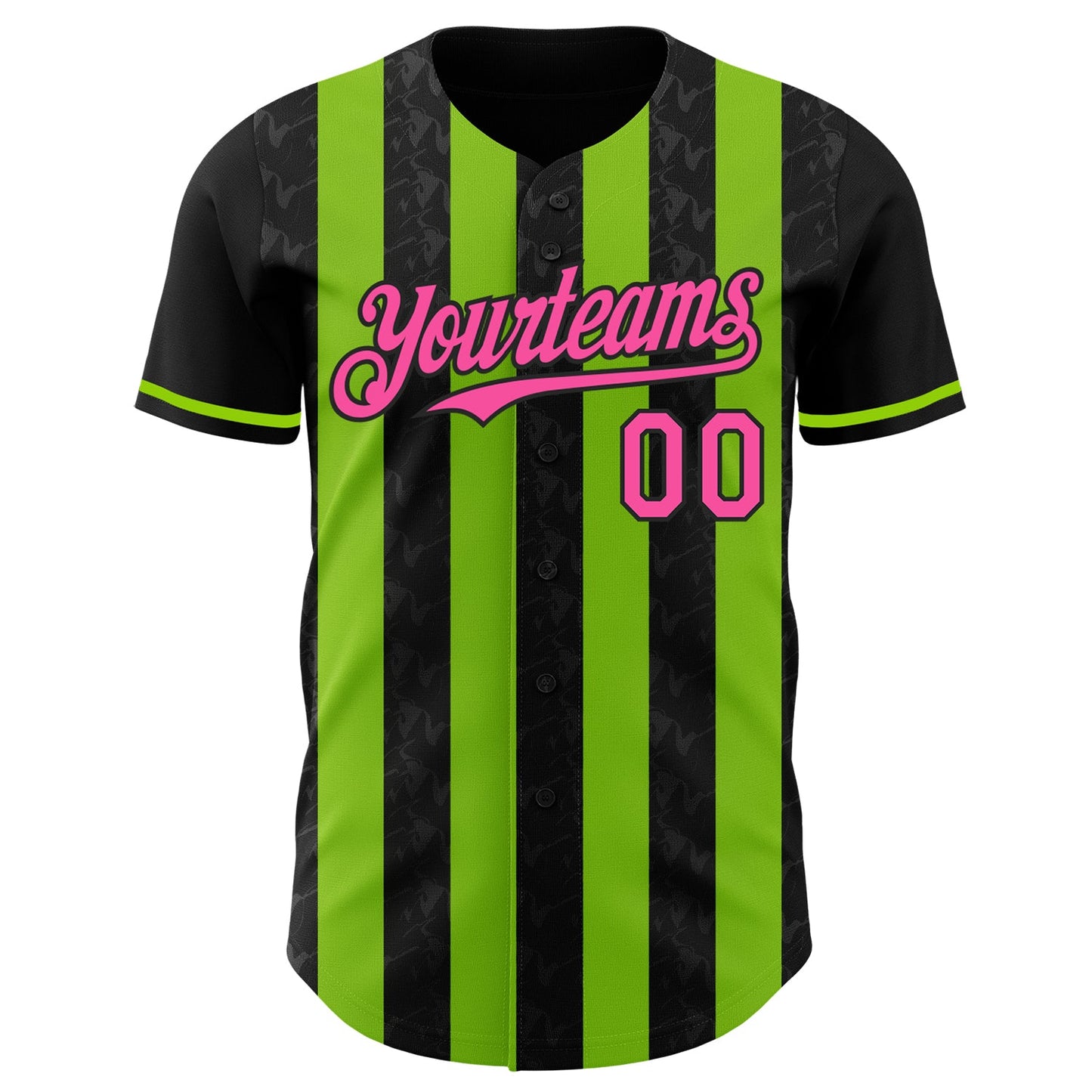 Custom Black Pink-Neon Green Classic Vertical Stripe Fluid Liquid Texture Authentic Baseball Jersey view 2