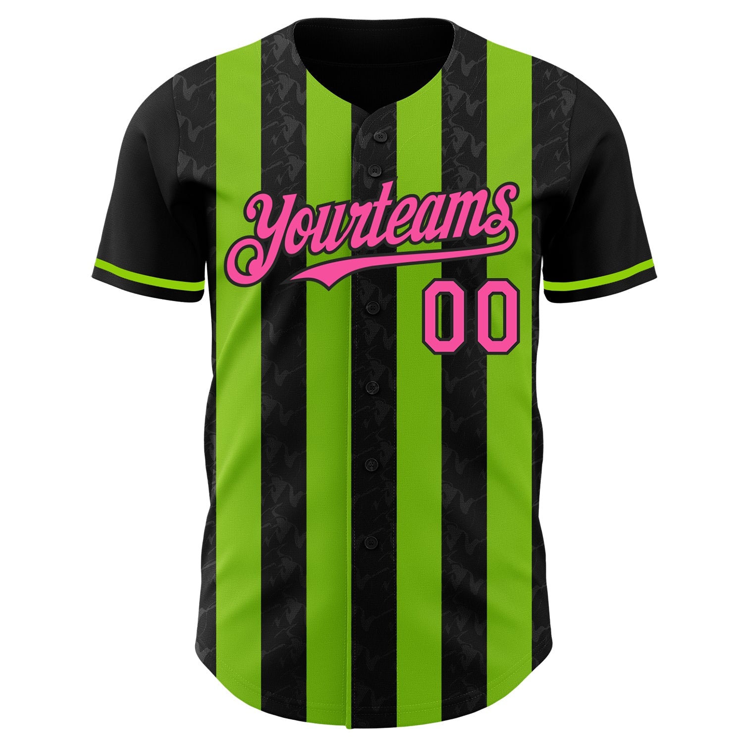 Custom Black Pink-Neon Green Classic Vertical Stripe Fluid Liquid Texture Authentic Baseball Jersey view 2