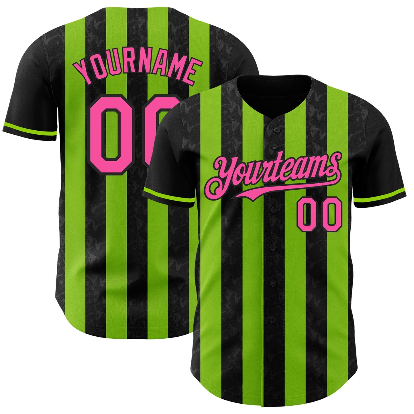 Custom Black Pink-Neon Green Classic Vertical Stripe Fluid Liquid Texture Authentic Baseball Jersey - Main View