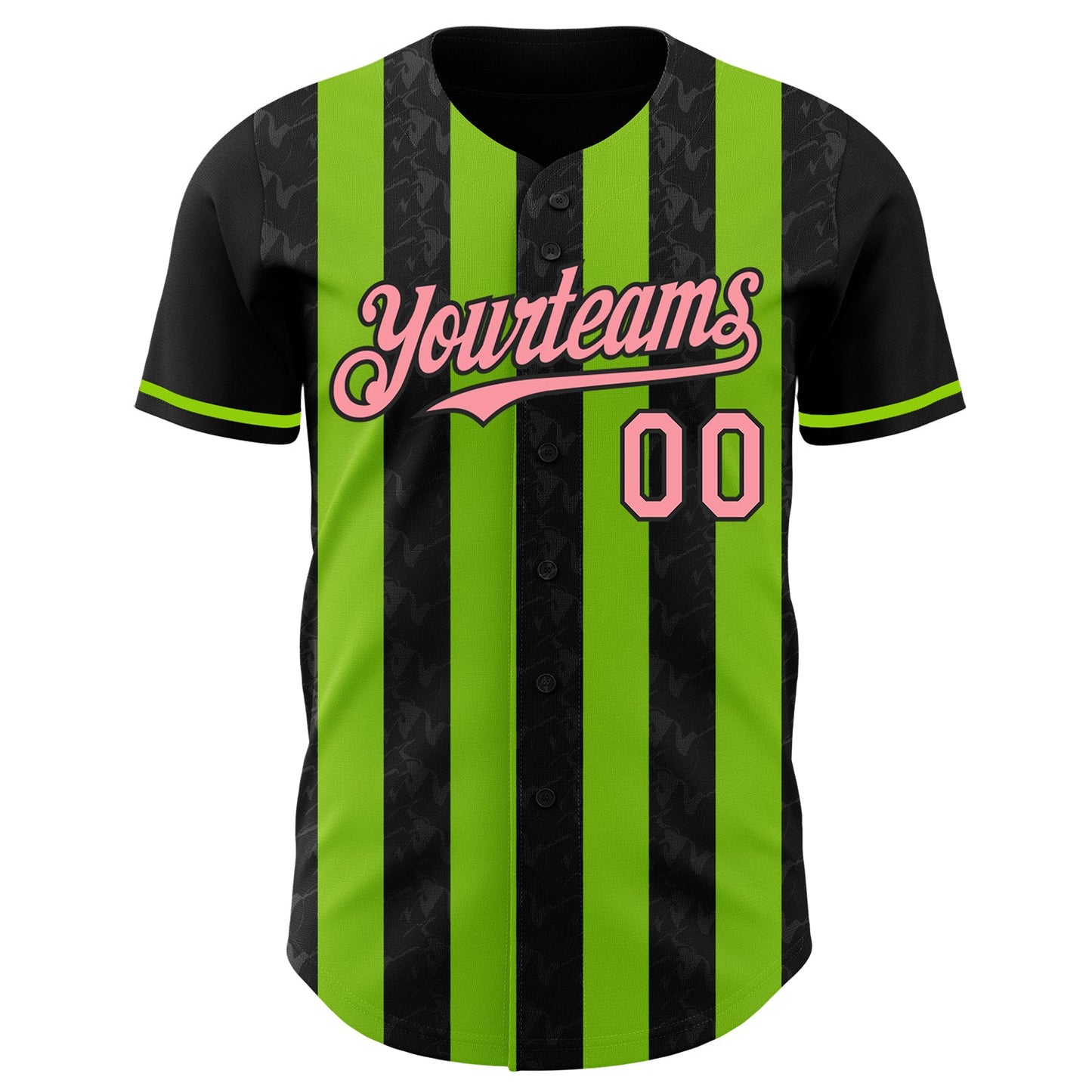 Custom Black Medium Pink-Neon Green Classic Vertical Stripe Fluid Liquid Texture Authentic Baseball Jersey view 2