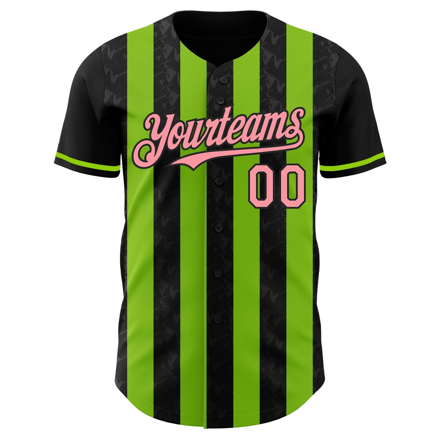 Custom Black Medium Pink-Neon Green Classic Vertical Stripe Fluid Liquid Texture Authentic Baseball Jersey view 2