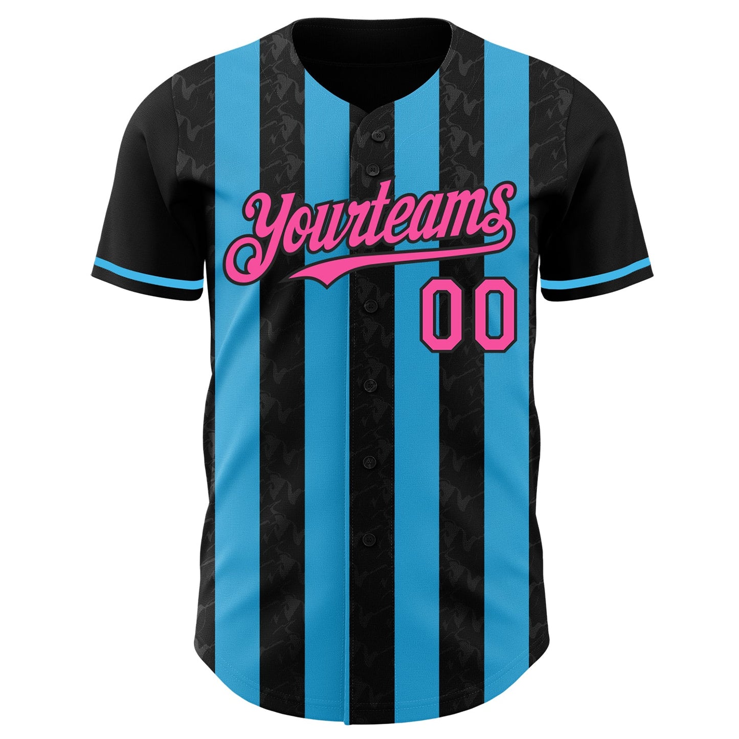 Custom Black Pink-Sky Blue Classic Vertical Stripe Fluid Liquid Texture Authentic Baseball Jersey view 2