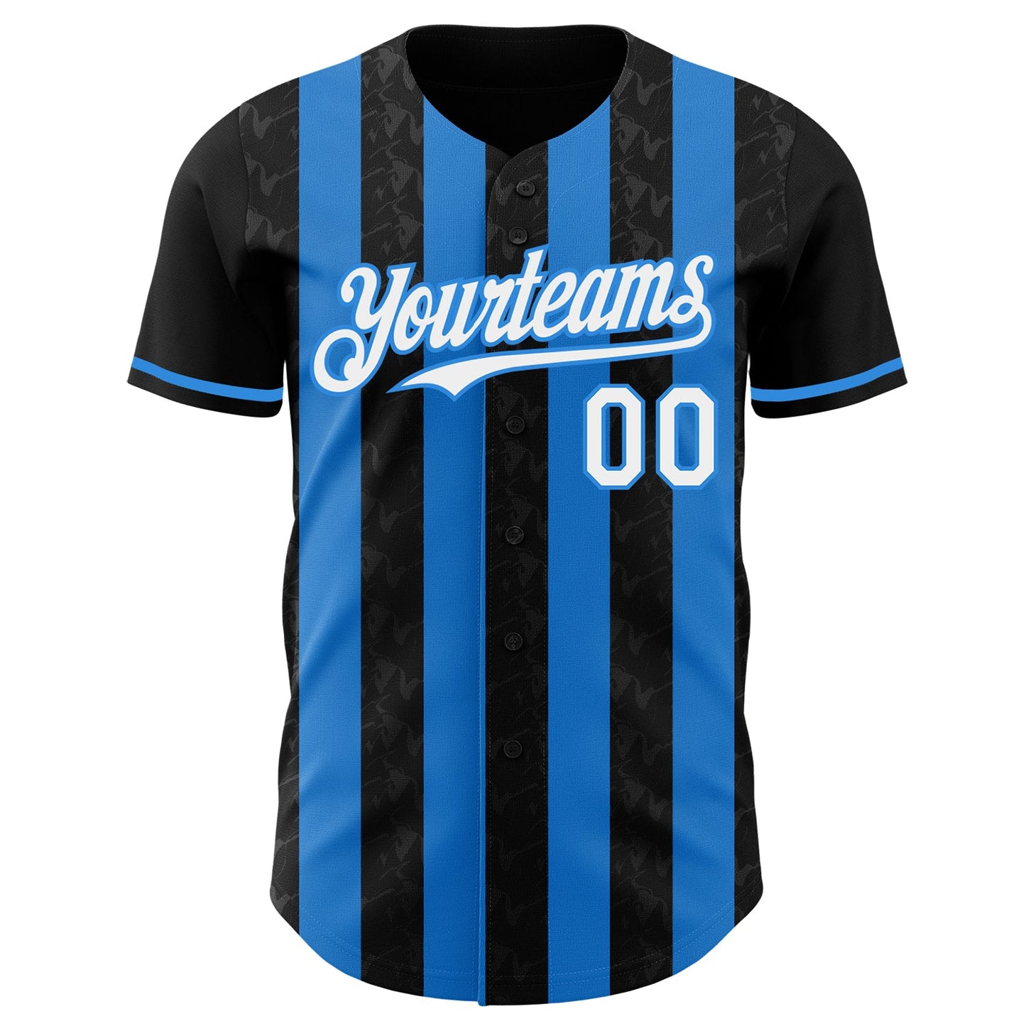 Custom Black White-Electric Blue Classic Vertical Stripe Fluid Liquid Texture Authentic Baseball Jersey view 2