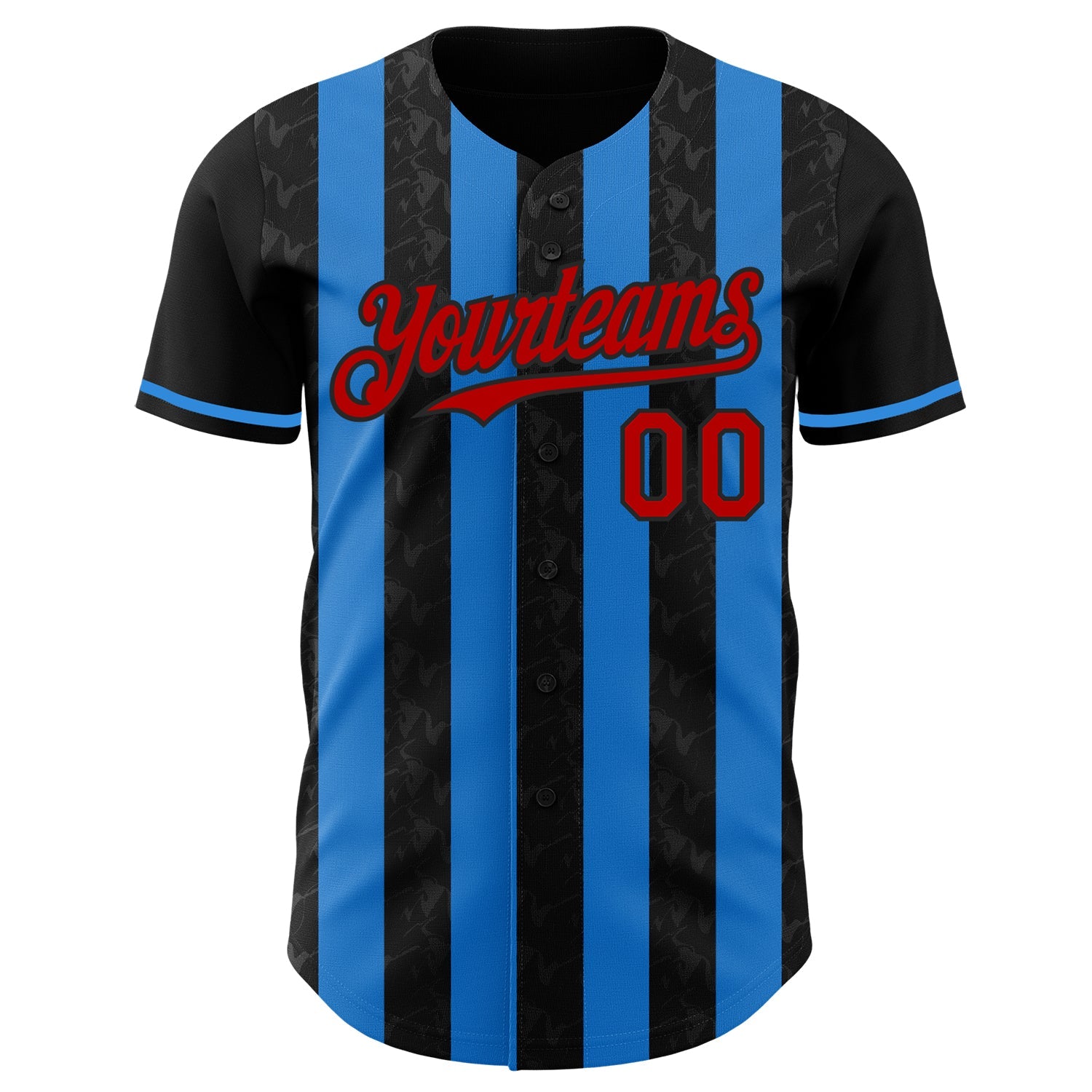 Custom Black Red-Electric Blue Classic Vertical Stripe Fluid Liquid Texture Authentic Baseball Jersey view 2