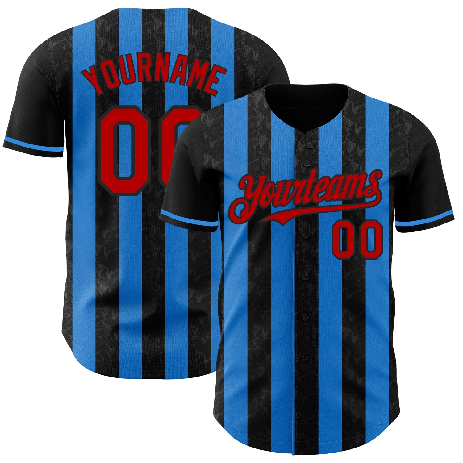 Custom Black Red-Electric Blue Classic Vertical Stripe Fluid Liquid Texture Authentic Baseball Jersey - Main View