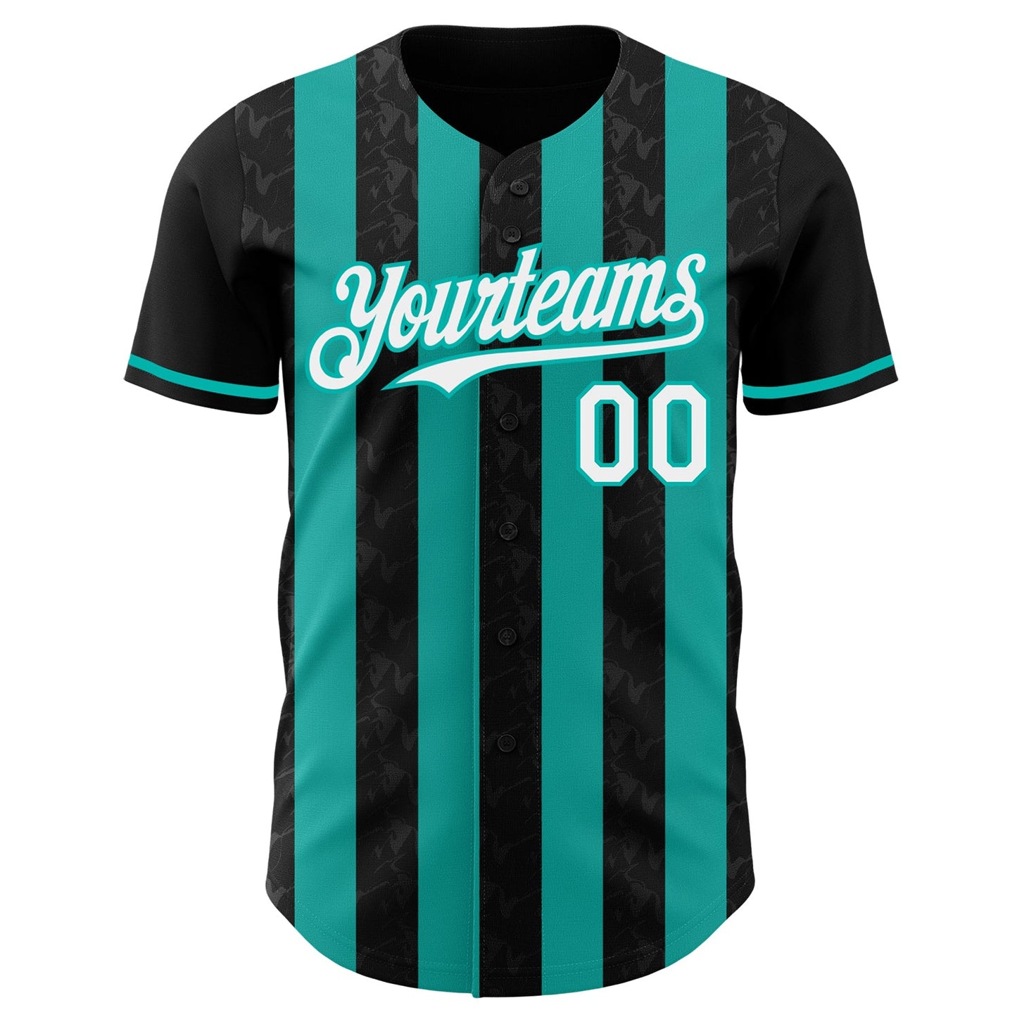 Custom Black White-Aqua Classic Vertical Stripe Fluid Liquid Texture Authentic Baseball Jersey view 2