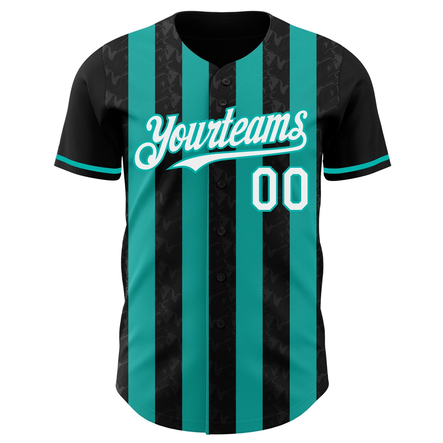 Custom Black White-Aqua Classic Vertical Stripe Fluid Liquid Texture Authentic Baseball Jersey view 2