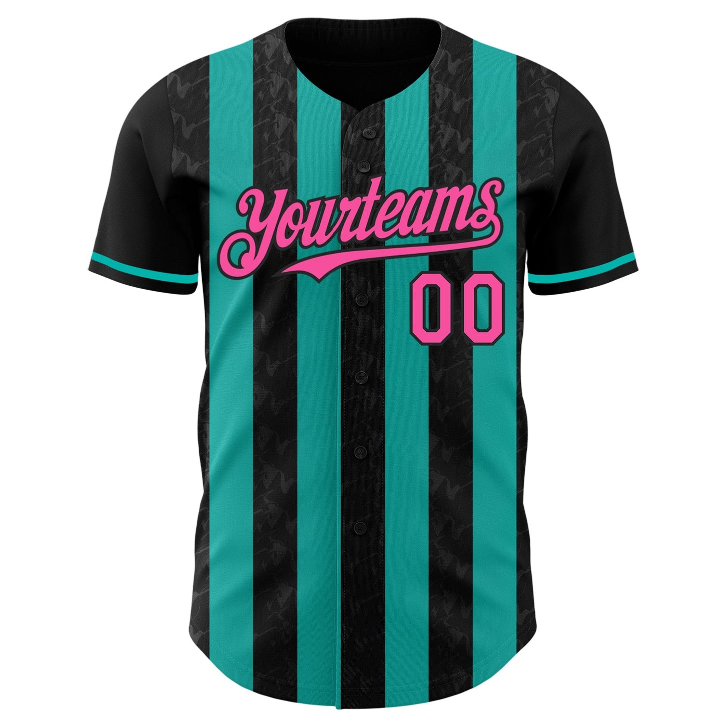 Custom Black Pink-Aqua Classic Vertical Stripe Fluid Liquid Texture Authentic Baseball Jersey view 2