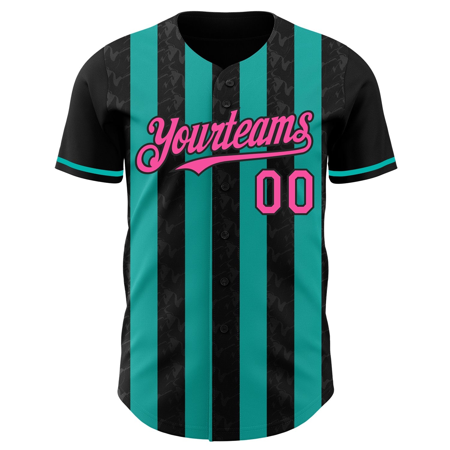Custom Black Pink-Aqua Classic Vertical Stripe Fluid Liquid Texture Authentic Baseball Jersey view 2