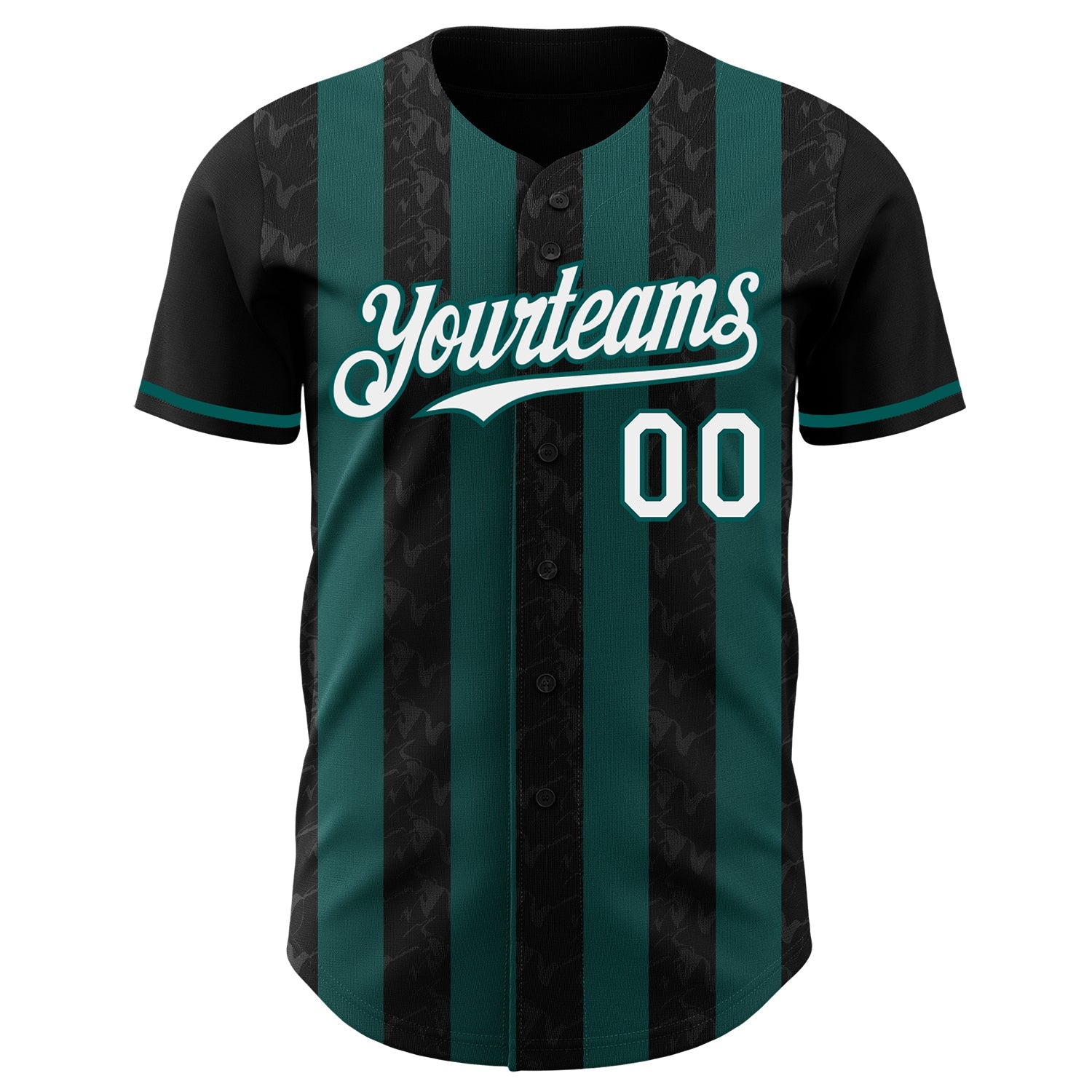 Custom Black White-Midnight Green Classic Vertical Stripe Fluid Liquid Texture Authentic Baseball Jersey view 2