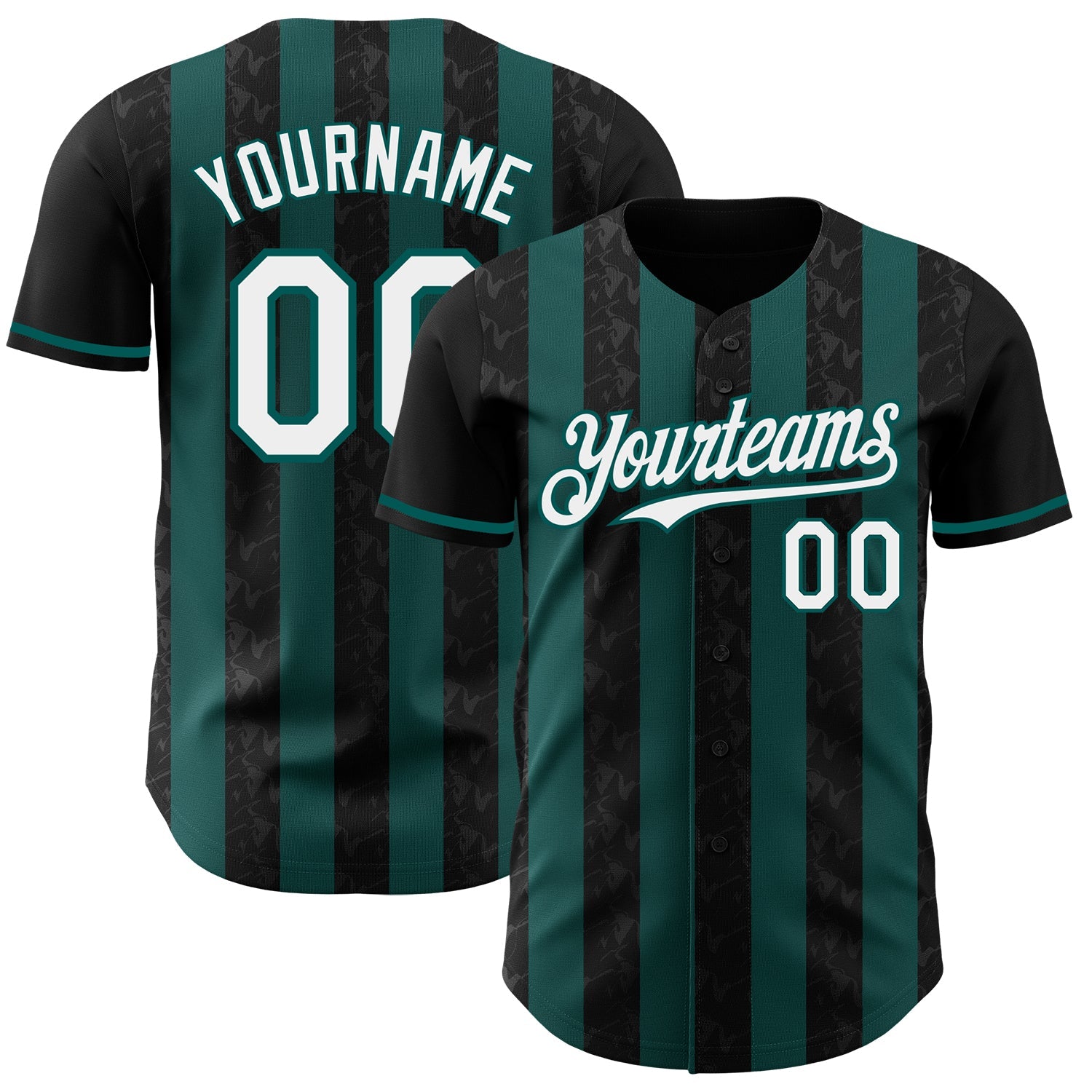 Custom Black White-Midnight Green Classic Vertical Stripe Fluid Liquid Texture Authentic Baseball Jersey - Main View