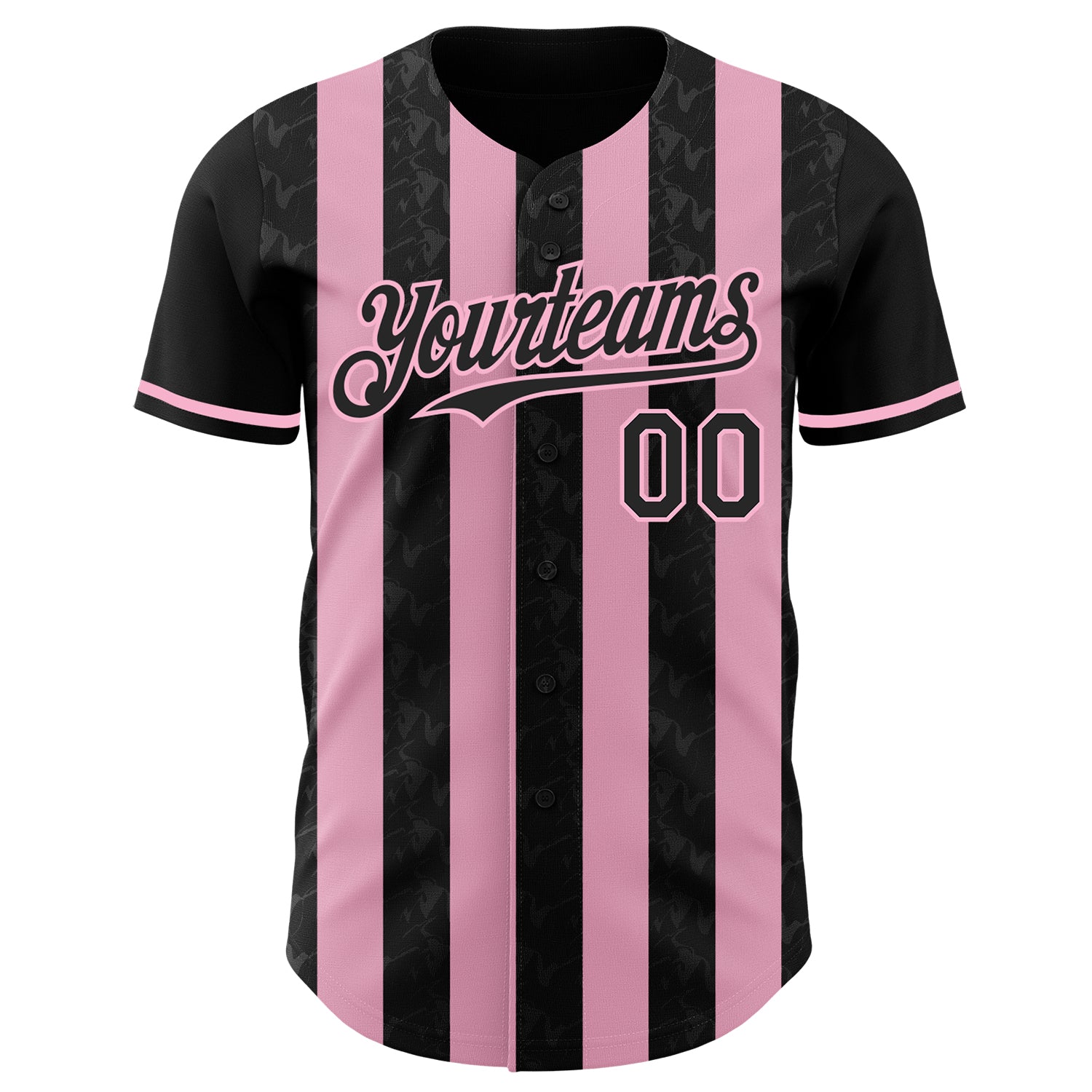 Custom Black-Light Pink Classic Vertical Stripe Fluid Liquid Texture Authentic Baseball Jersey view 2