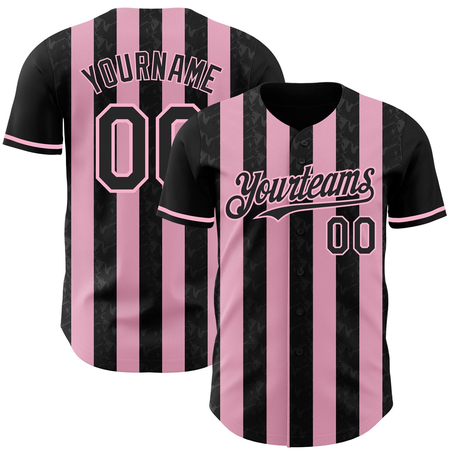 Custom Black-Light Pink Classic Vertical Stripe Fluid Liquid Texture Authentic Baseball Jersey - Main View