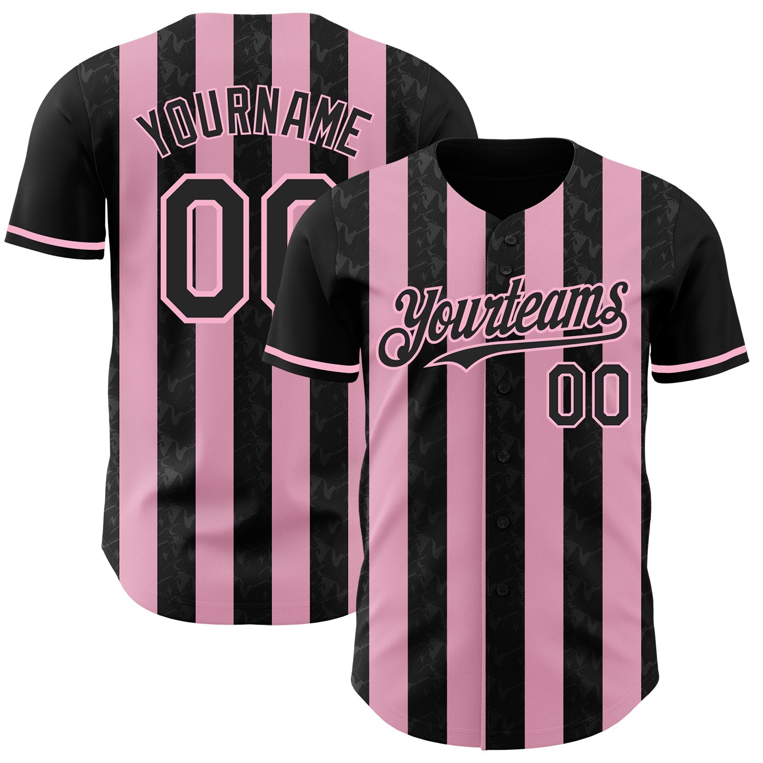 Custom Black-Light Pink Classic Vertical Stripe Fluid Liquid Texture Authentic Baseball Jersey - Main View