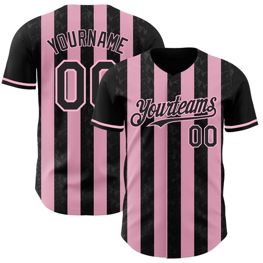 Custom Black-Light Pink Classic Vertical Stripe Fluid Liquid Texture Authentic Baseball Jersey - Main View