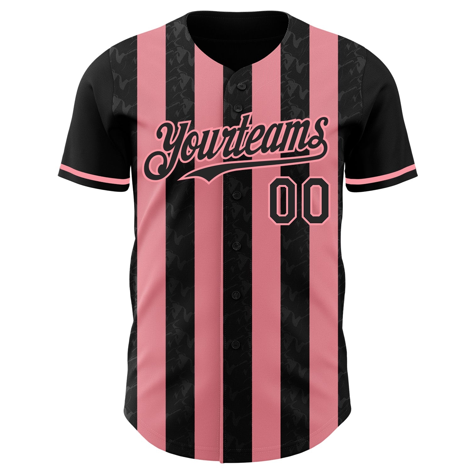 Custom Black-Medium Pink Classic Vertical Stripe Fluid Liquid Texture Authentic Baseball Jersey view 2