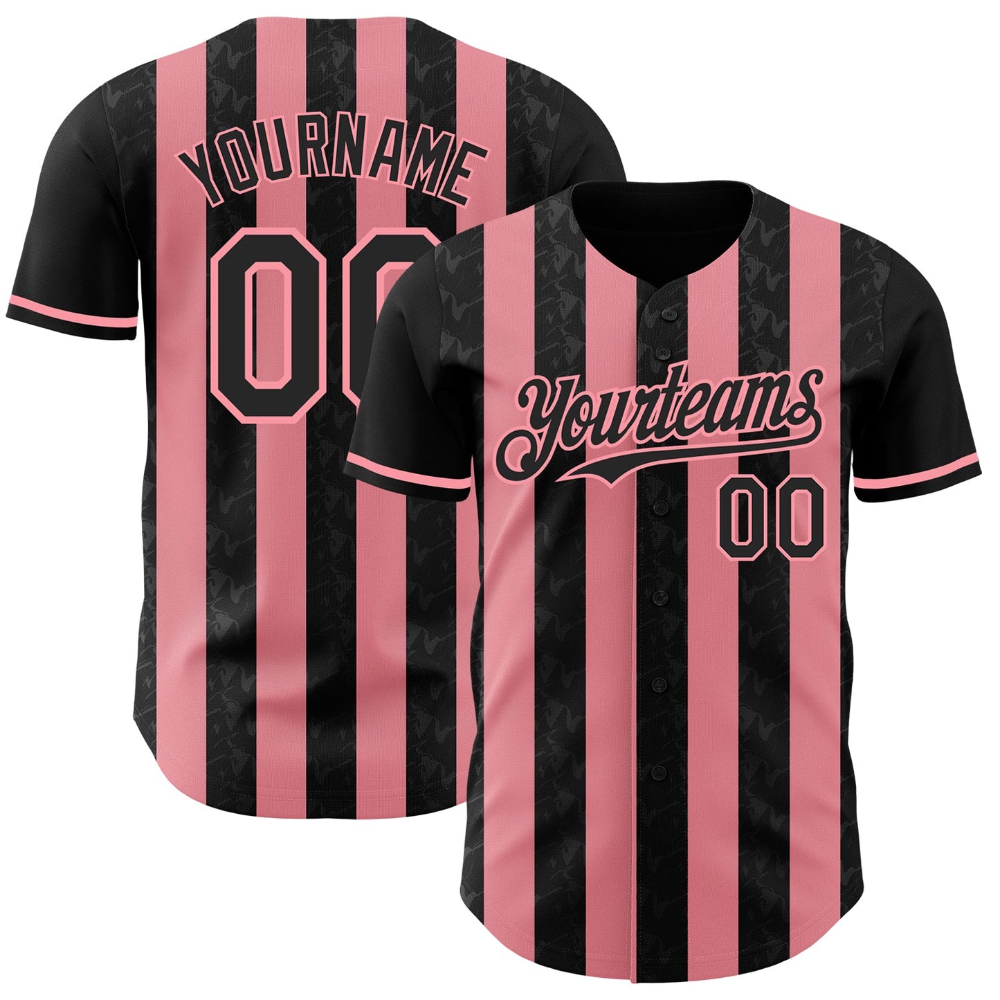 Custom Black-Medium Pink Classic Vertical Stripe Fluid Liquid Texture Authentic Baseball Jersey - Main View