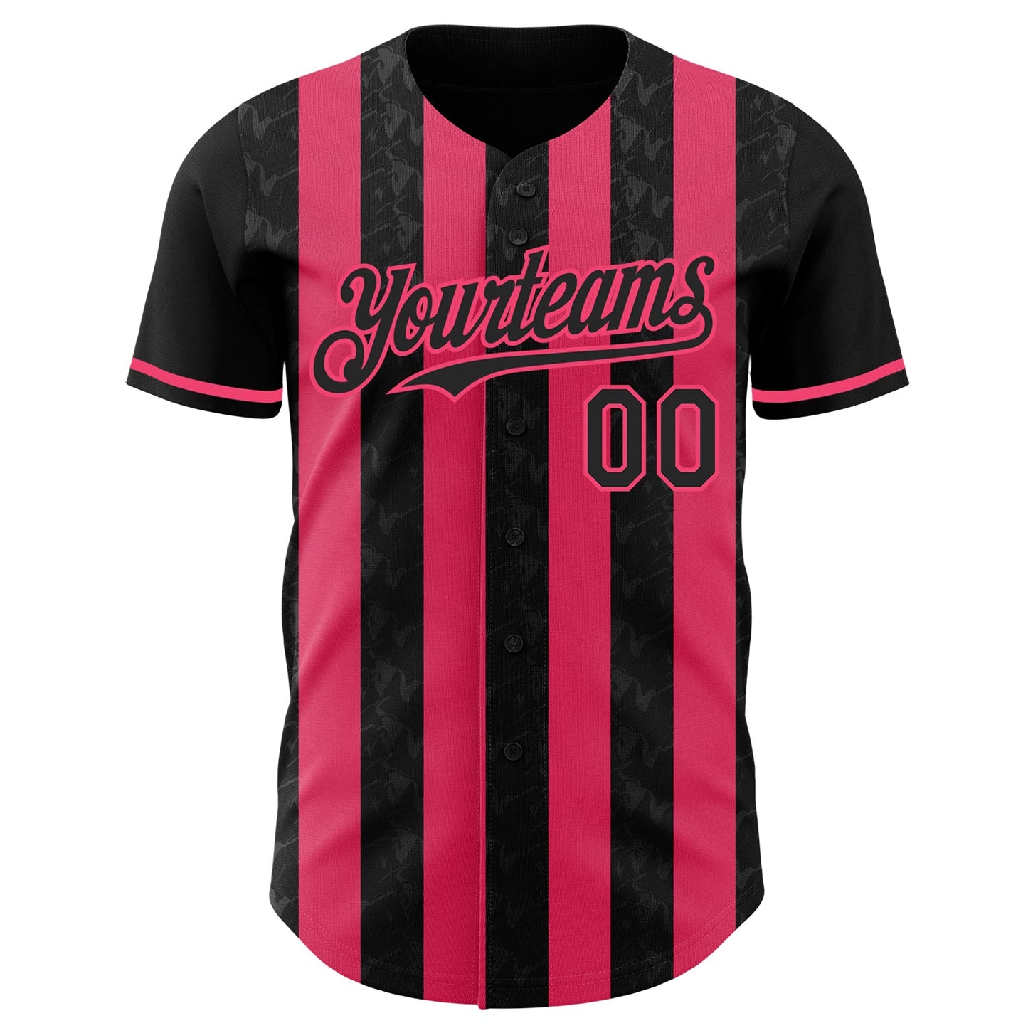 Custom Black-Neon Pink Classic Vertical Stripe Fluid Liquid Texture Authentic Baseball Jersey view 2