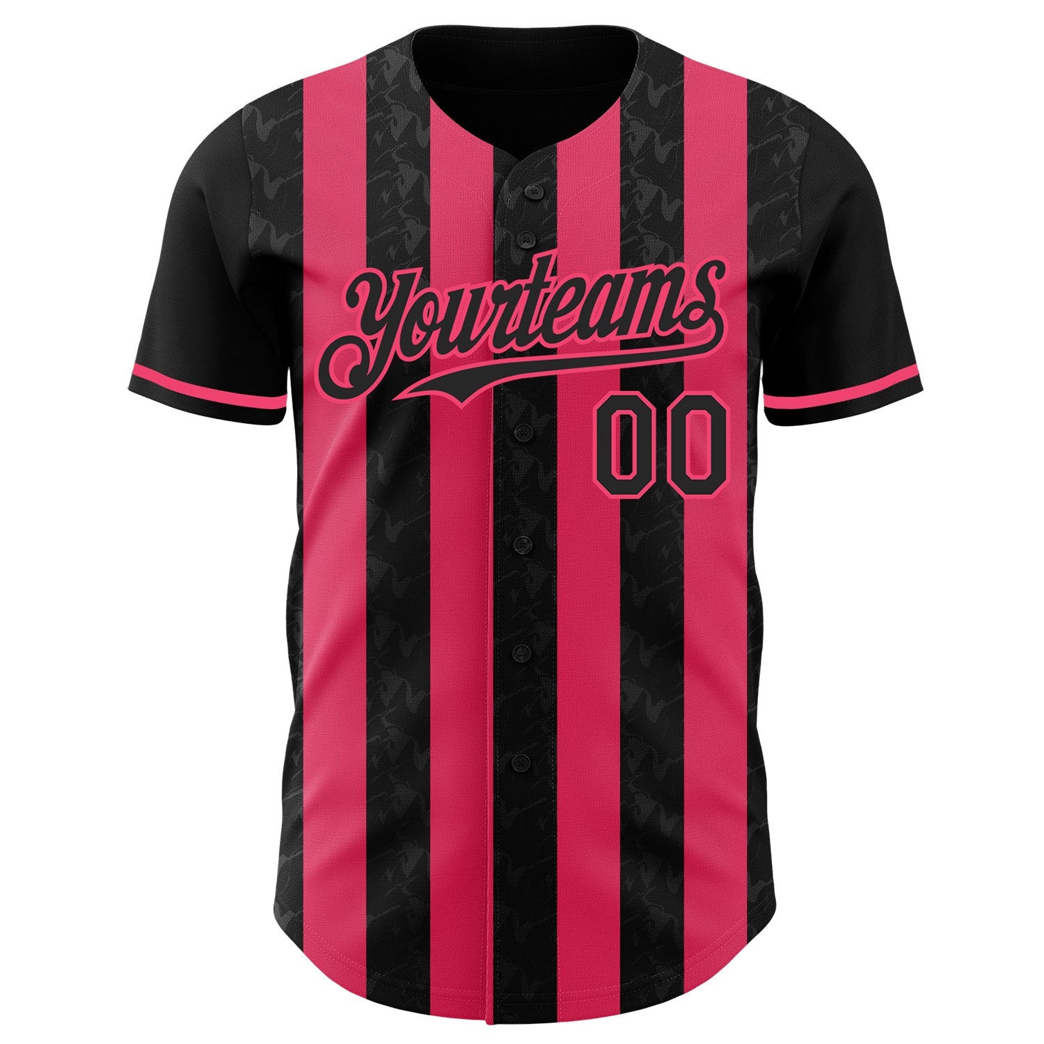 Custom Black-Neon Pink Classic Vertical Stripe Fluid Liquid Texture Authentic Baseball Jersey view 2