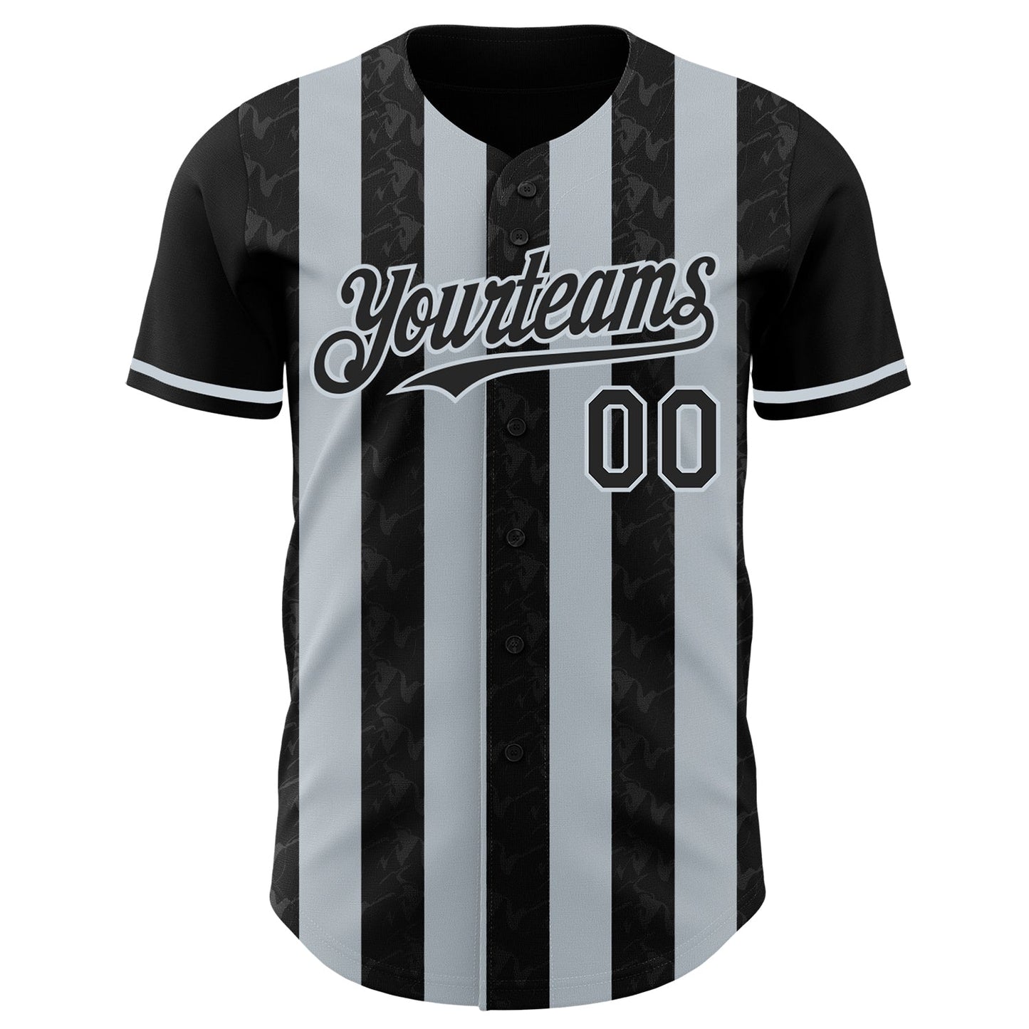 Custom Black-Silver Classic Vertical Stripe Fluid Liquid Texture Authentic Baseball Jersey view 2