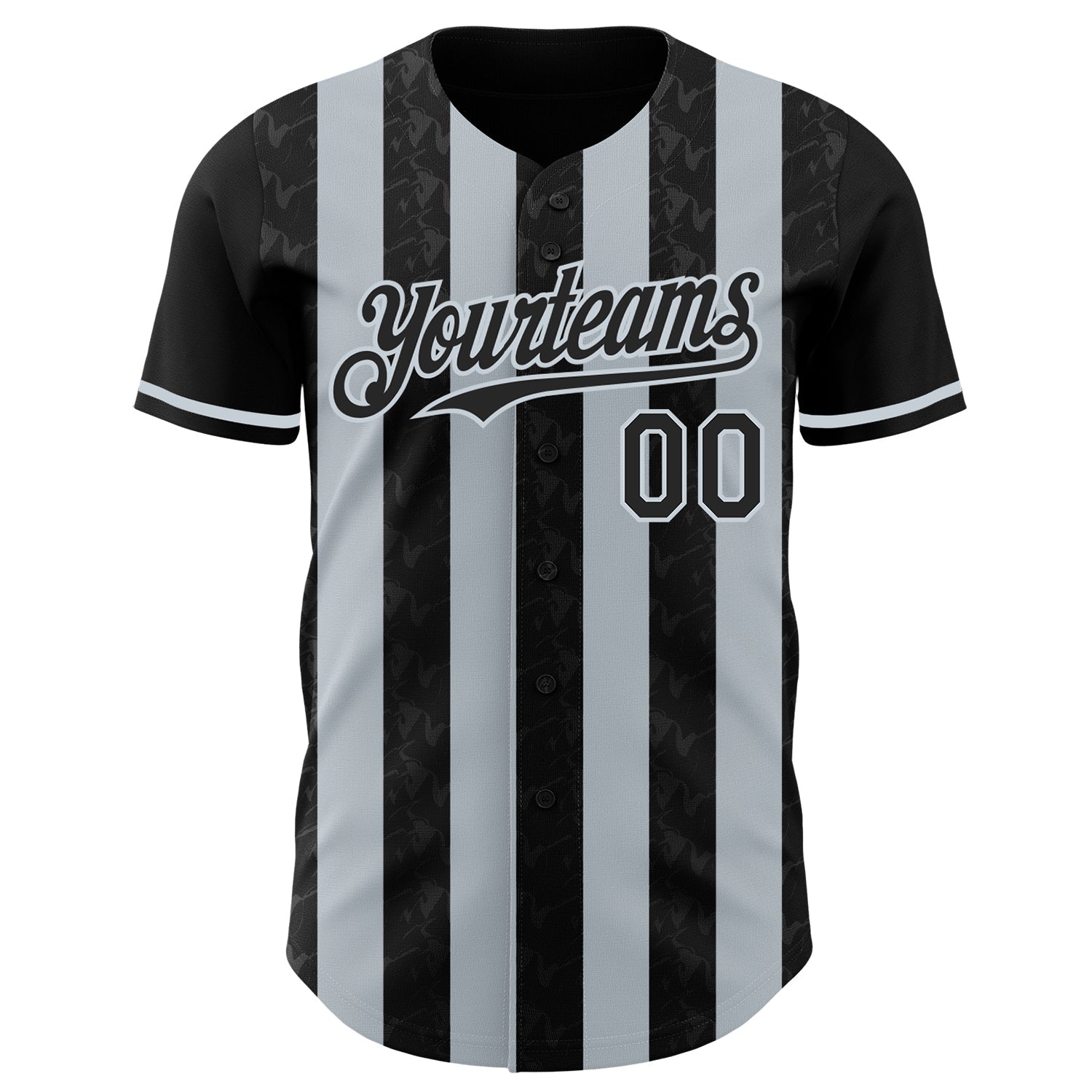 Custom Black-Silver Classic Vertical Stripe Fluid Liquid Texture Authentic Baseball Jersey view 2