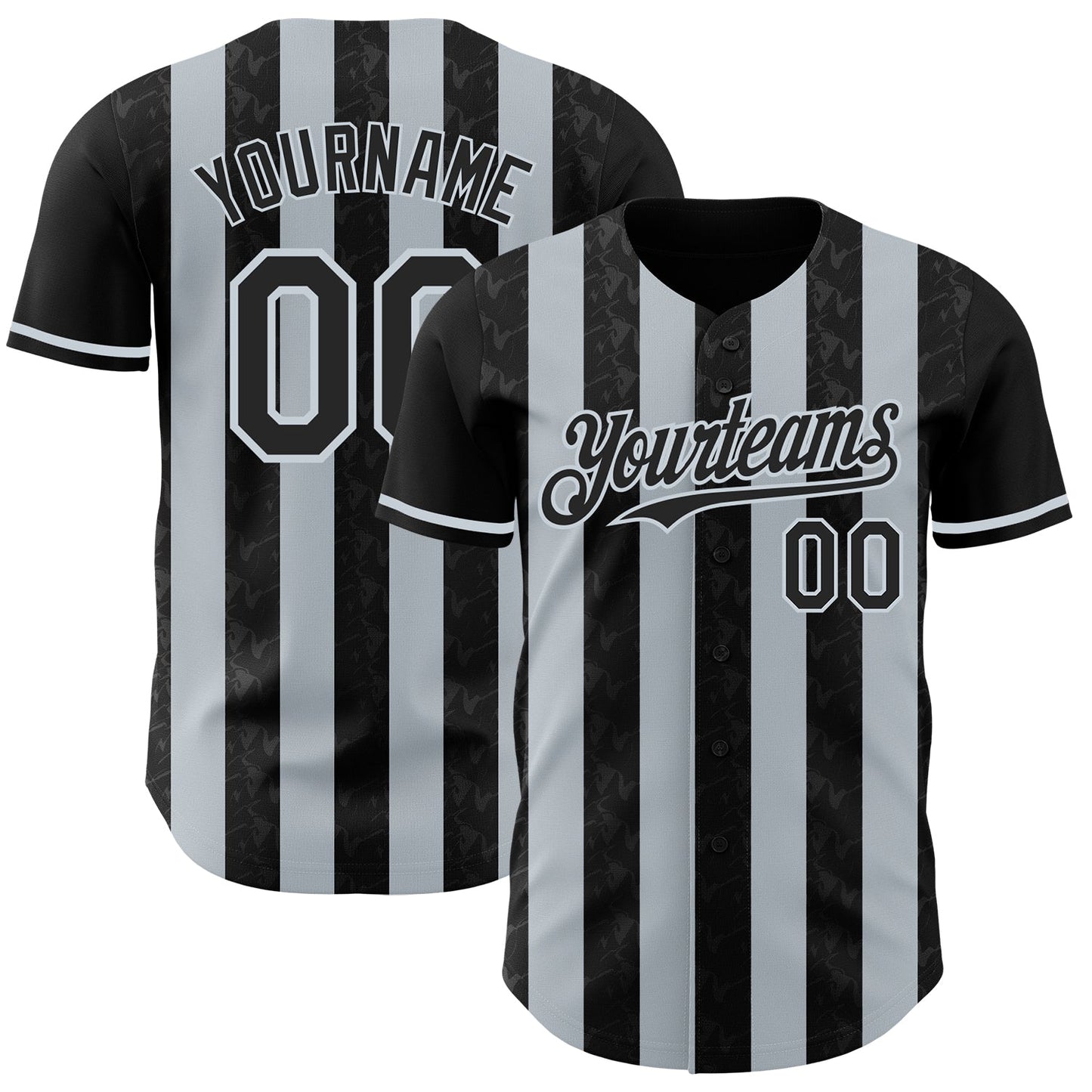 Custom Black-Silver Classic Vertical Stripe Fluid Liquid Texture Authentic Baseball Jersey - Main View