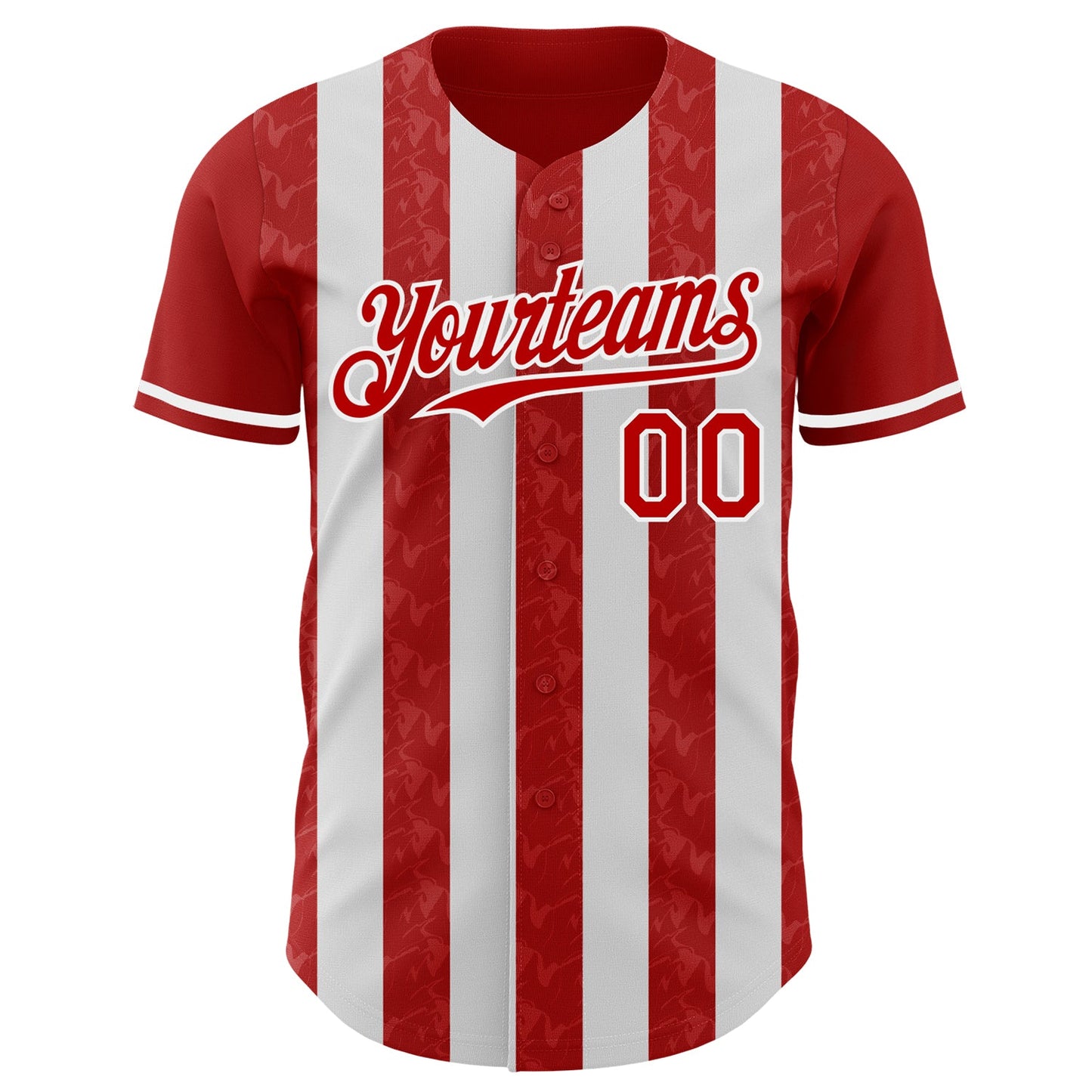 Custom Red-White Classic Vertical Stripe Fluid Liquid Texture Authentic Baseball Jersey view 2