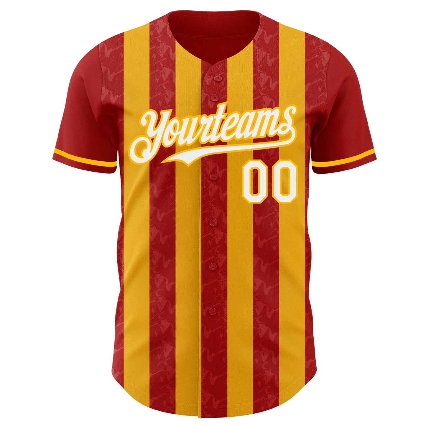 Custom Red White-Gold Classic Vertical Stripe Fluid Liquid Texture Authentic Baseball Jersey view 2