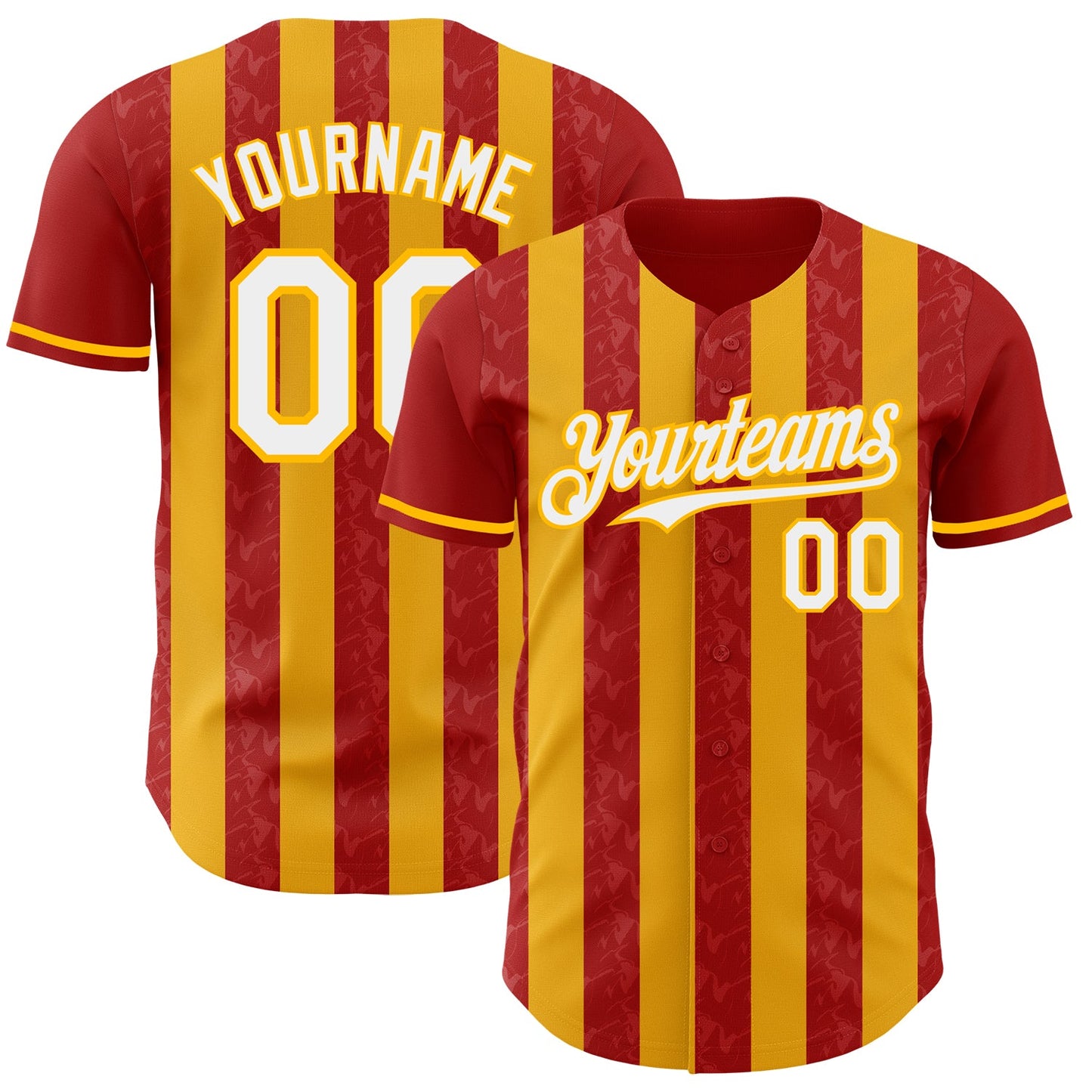 Custom Red White-Gold Classic Vertical Stripe Fluid Liquid Texture Authentic Baseball Jersey - Main View