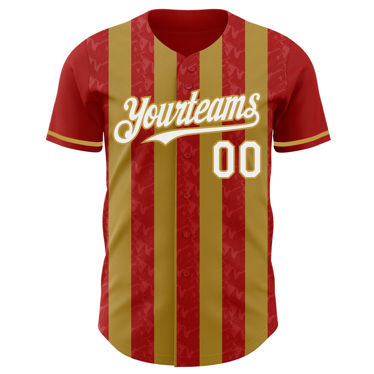 Custom Red White-Old Gold Classic Vertical Stripe Fluid Liquid Texture Authentic Baseball Jersey view 2
