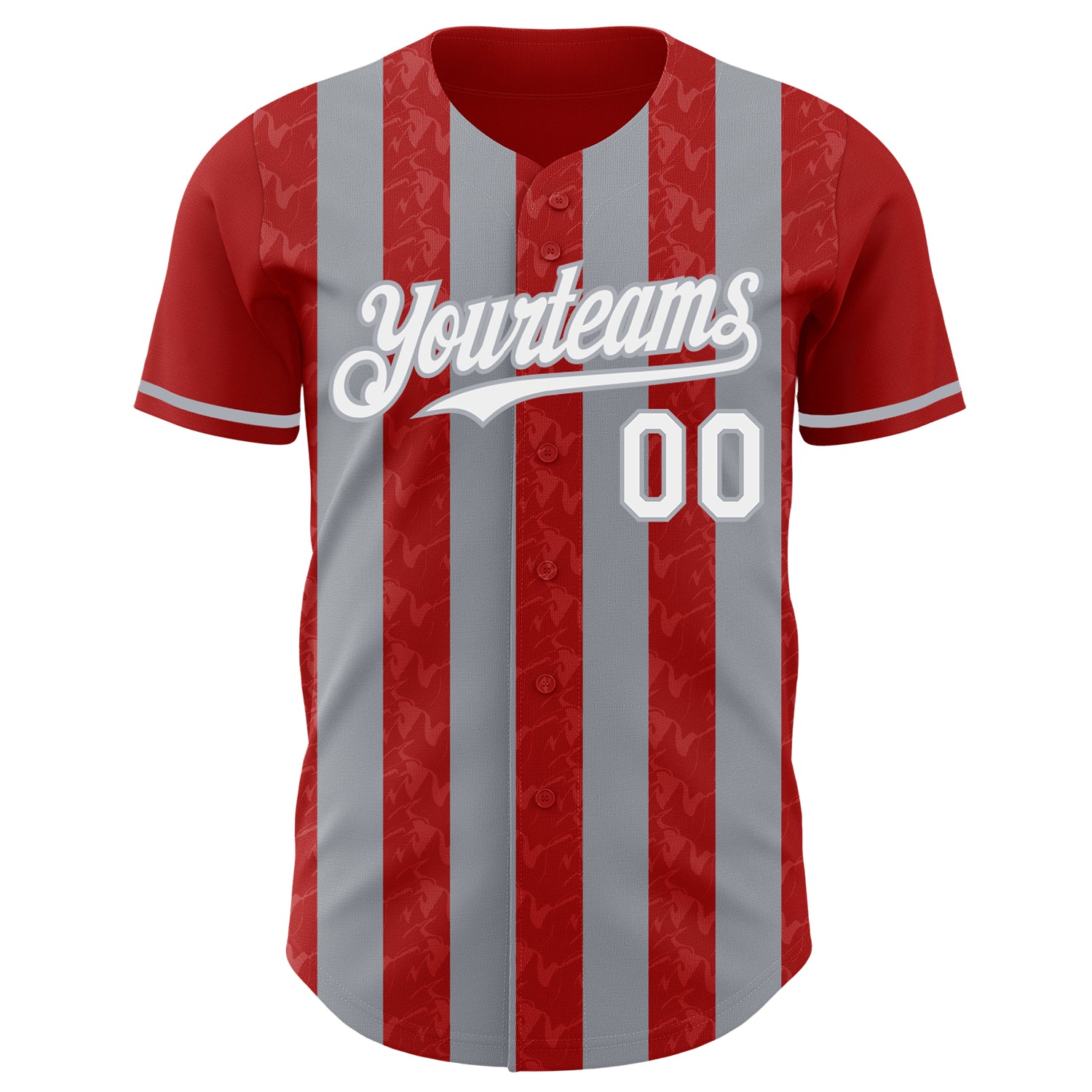 Custom Red White-Gray Classic Vertical Stripe Fluid Liquid Texture Authentic Baseball Jersey view 2
