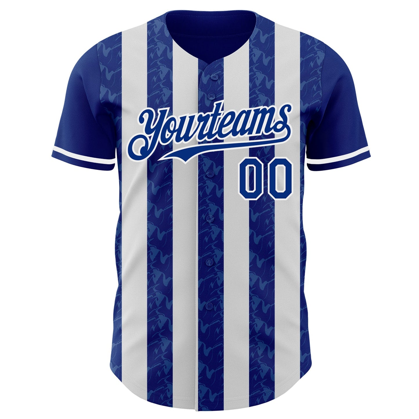 Custom Royal-White Classic Vertical Stripe Fluid Liquid Texture Authentic Baseball Jersey view 2