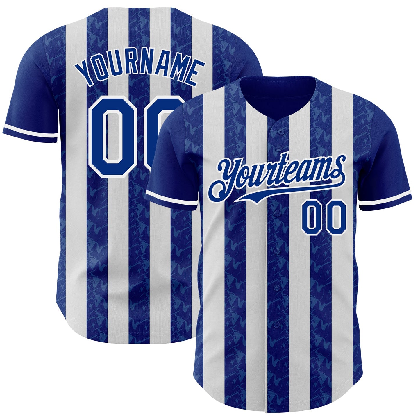 Custom Royal-White Classic Vertical Stripe Fluid Liquid Texture Authentic Baseball Jersey - Main View